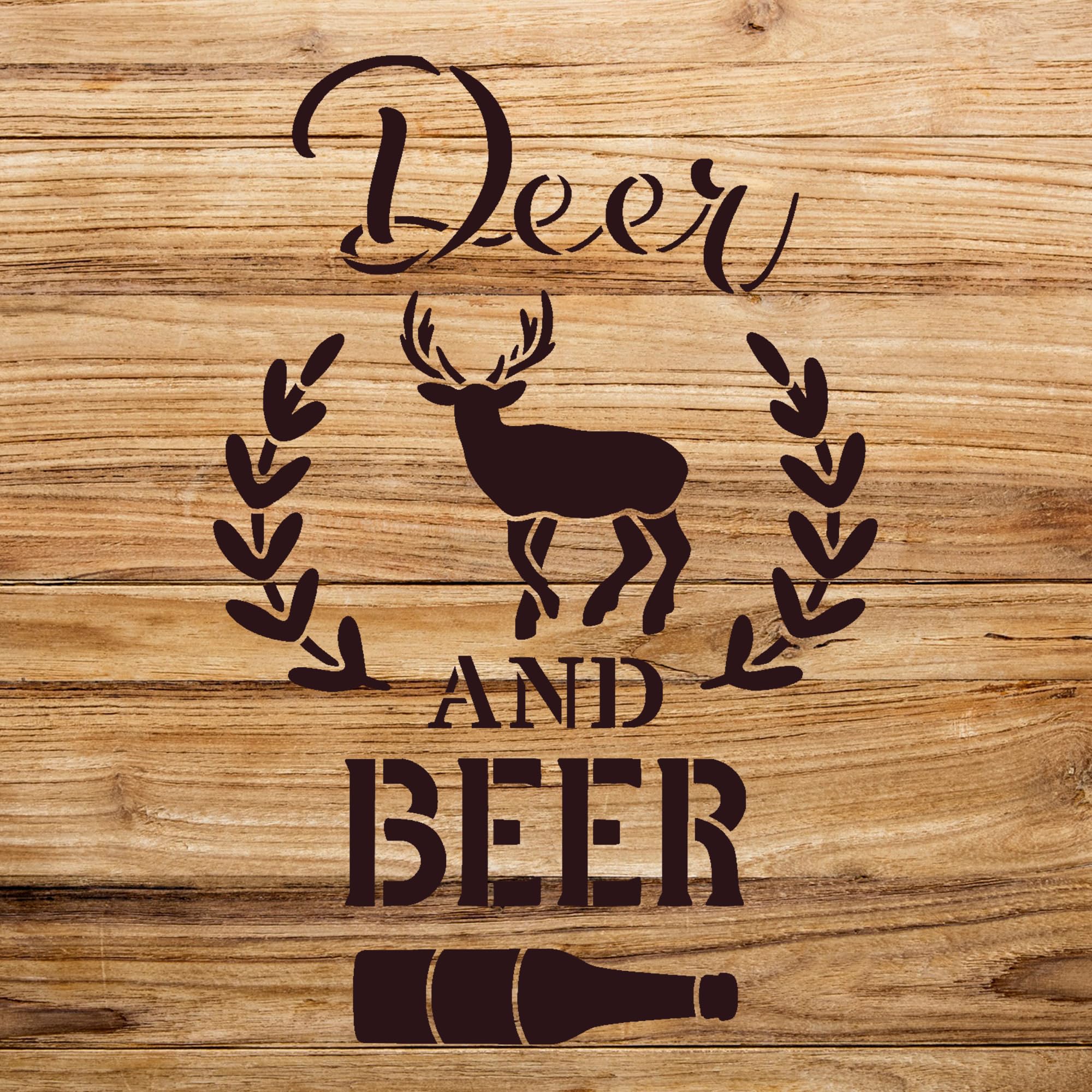 Deer and Beer Stencil Pattern for Home Decor and Crafts, Reusable Mylar Template, Ideal for Man cave, DIY Projects, and Country Hunting Themes - Size A3 (11.9