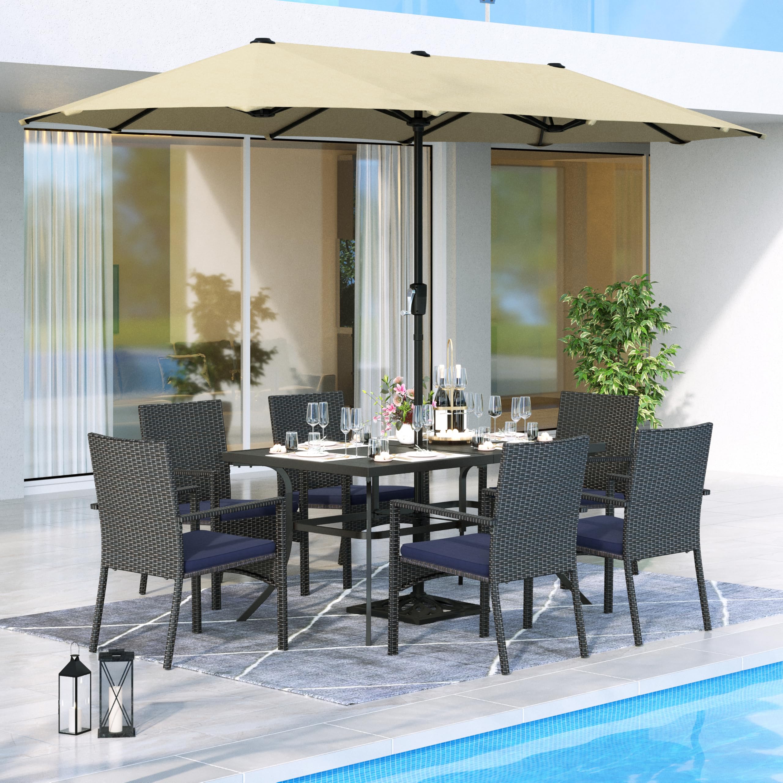 MFSTUDIO 7-Piece Patio Dining Set with Umbrella