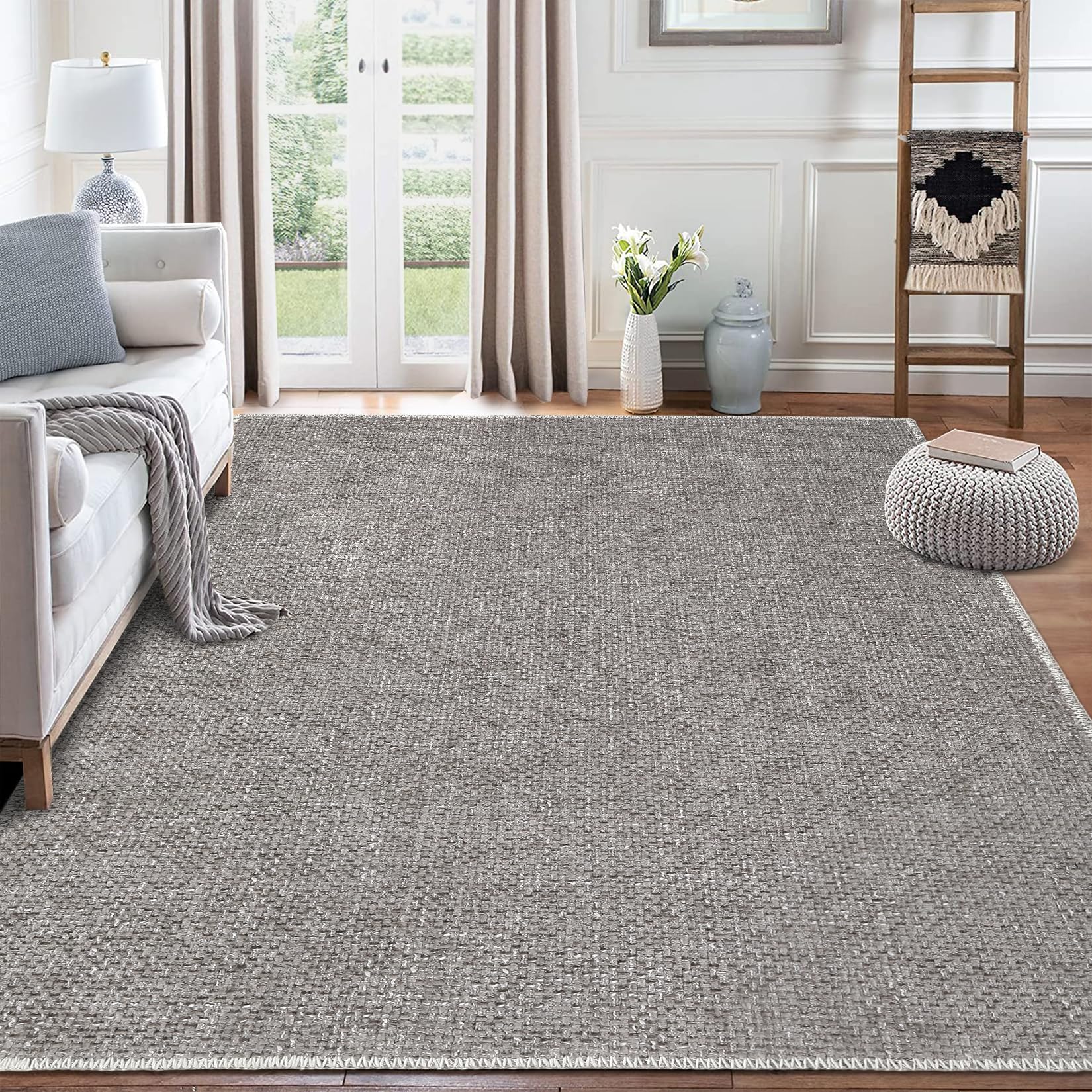 GAOMON 8x10 Area Rug Modern Solid Weaving Textured Machine Washable Area Rug for Living Room Bedroom Farmhouse Non-Slip Stain Resistant Accent Rug