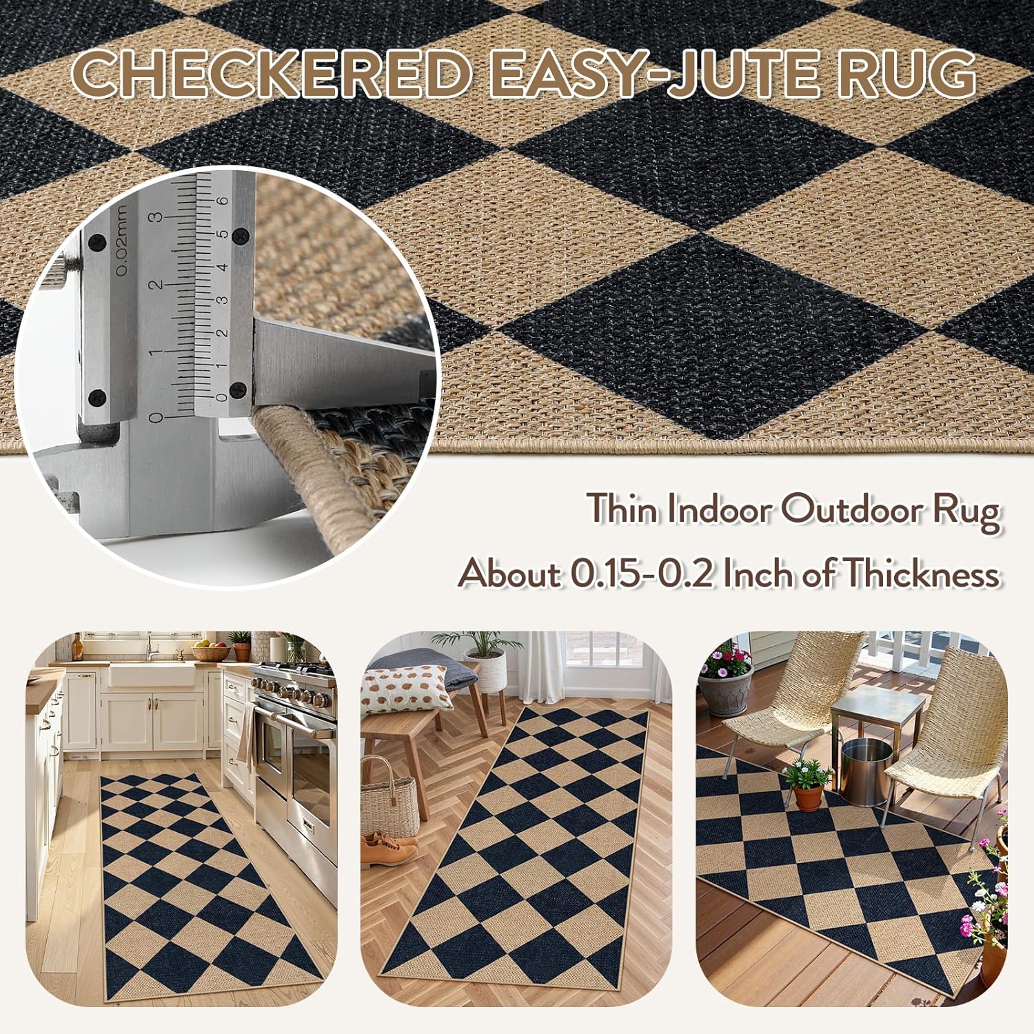 Lahome Checkered Easy Jute Runner, 2x6 Kitchen Runner Rug Non Slip Washable Outdoor Rug for Entryway Indoor, Checkerboard Black Indoor Outdoor Carpet for Hallway 6ft Entry Front Door - Image 3