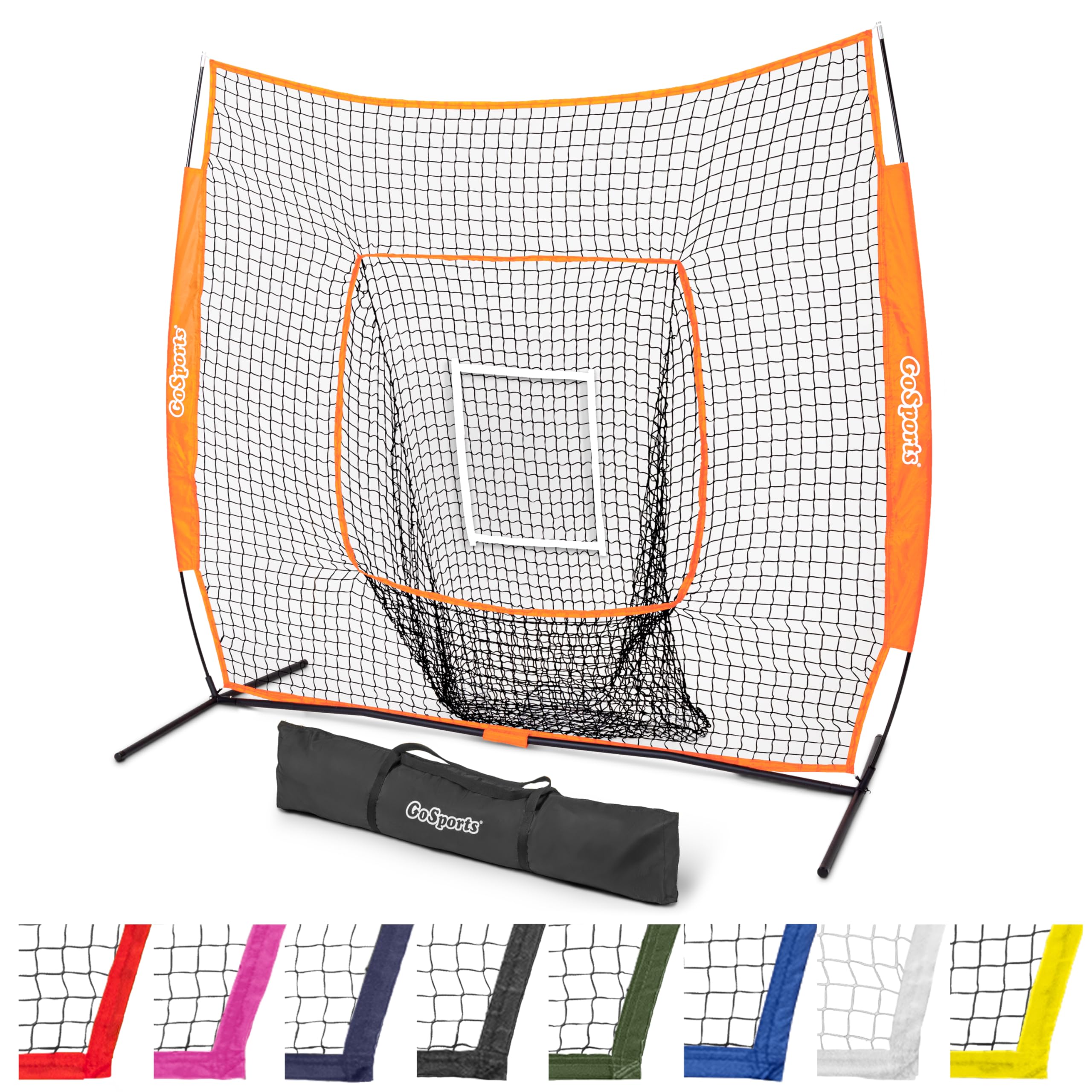 GoSports 7 x 7 ft Baseball & Softball Nets - Available in Team Colors - Batting & Pitching Net with Strike Zone