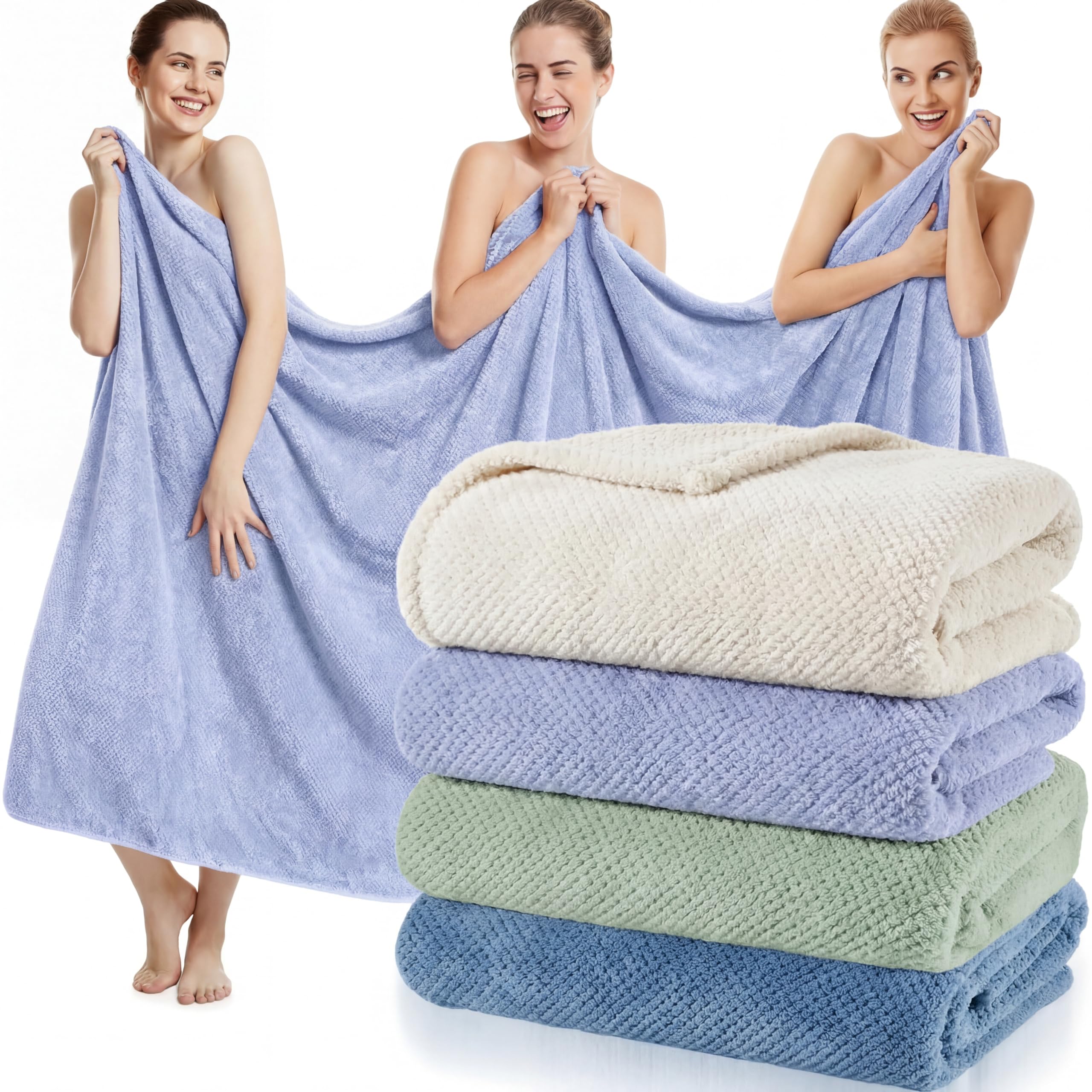 Newwiee 4 Pcs Oversized Bath Towels 40x80 Inches Extra Large Bath Sheet Towels for Adults Quick Dry Soft Absorbent Fluffy Microfiber Shower Sheet for