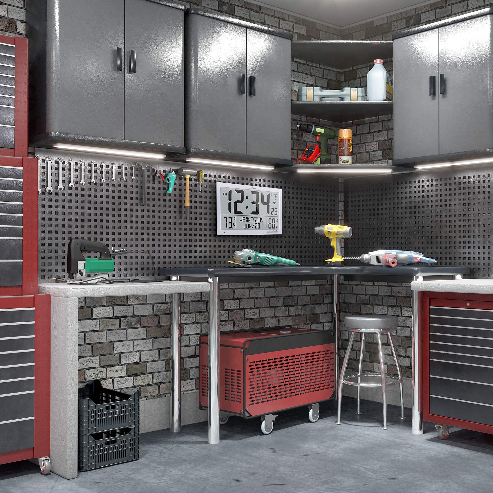 MARATHON Slim Jumbo Atomic Wall Clock Full Calendar Display with Indoor