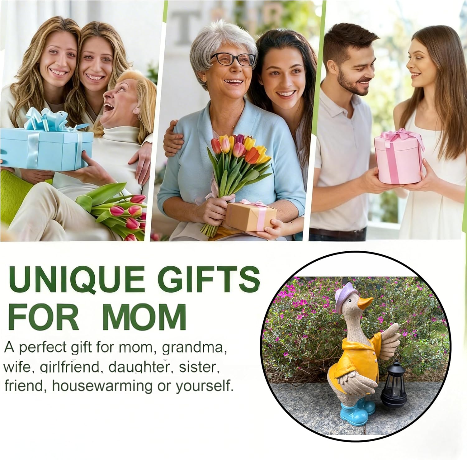 Solar Goose Statue, Garden Goose Decor, Outdoor Goose Decorations for Porch Patio Yard and Lawn, Resin Geese Porch Décor with Solar Lantern, Perfect Gifts for Mom Grandma Gardening Lover Housewarming