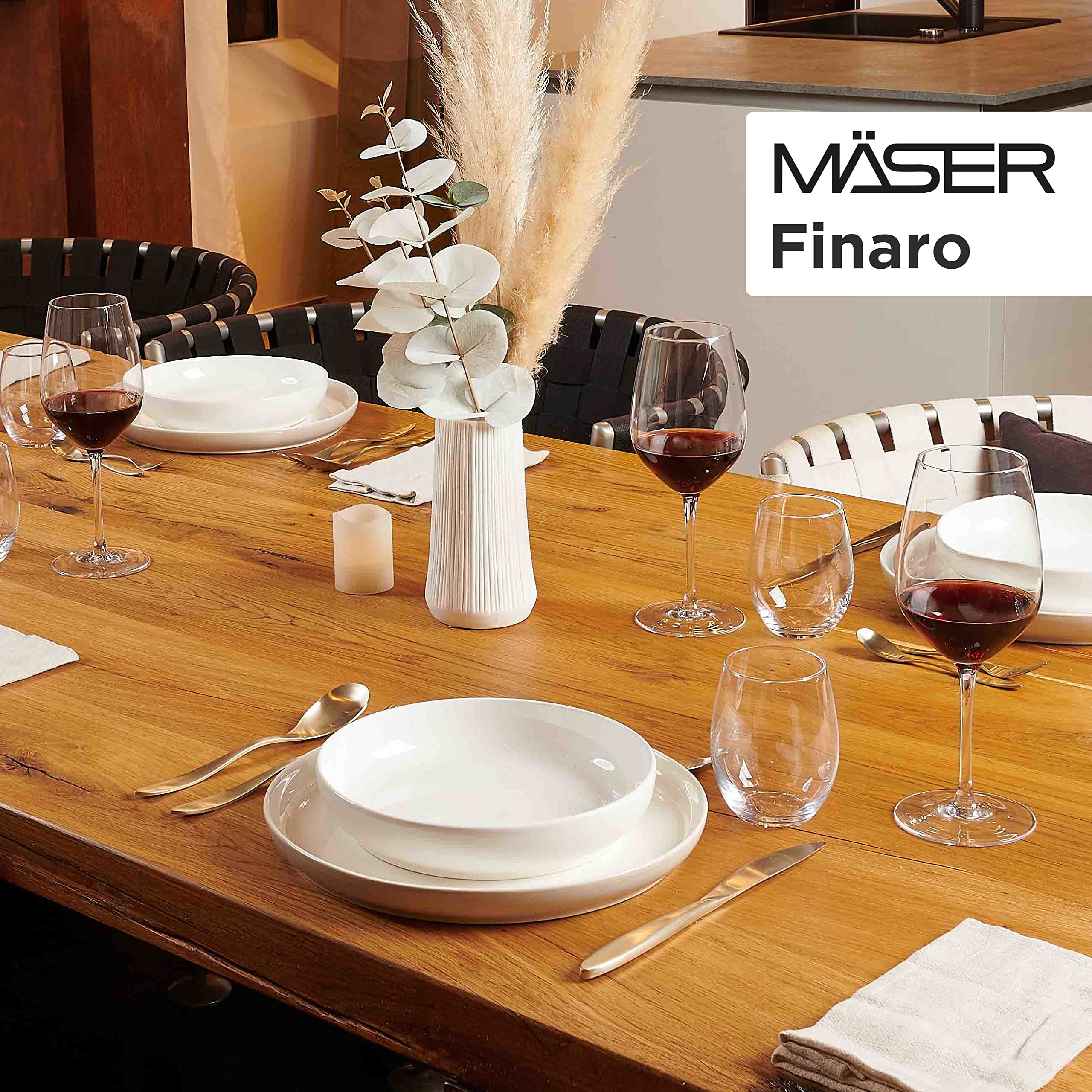 MÄSER 931617 Serie Finaro, Geschirr Set für 4 Personen in Gastronomie-Qualität, skandinavisches Design, 16-teiliges Kombiservice, Weiß, Durable Porzellan