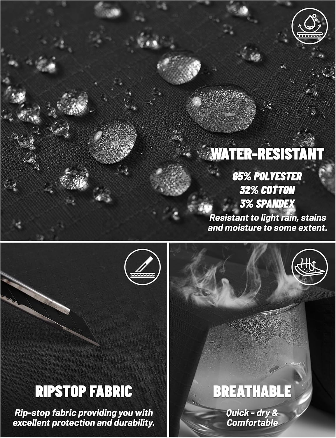 TACVASEN Mens Hiking Pants Waterproof Ripstop Lightweight Breathable Stretch Work Tactical Outdoor Pants with 8 Pockets - Image 4