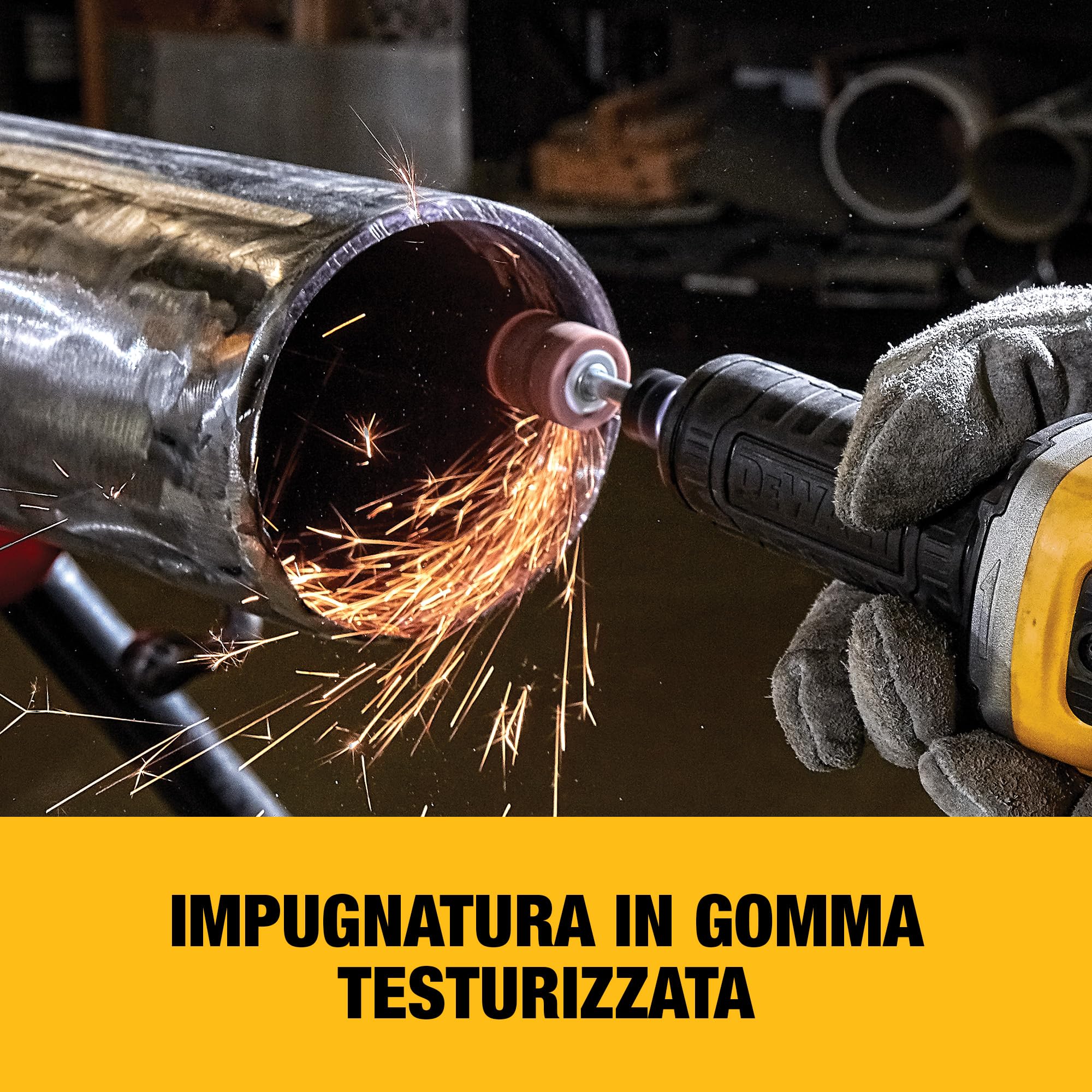 DEWALT Smerigliatrice diritta Brushless 18V, solo corpo, DCG426N-XJ | Smerigliatrice diritta 18V brushless con velocità variabile, ghiera LED e versione solo corpo macchina per uso preciso.