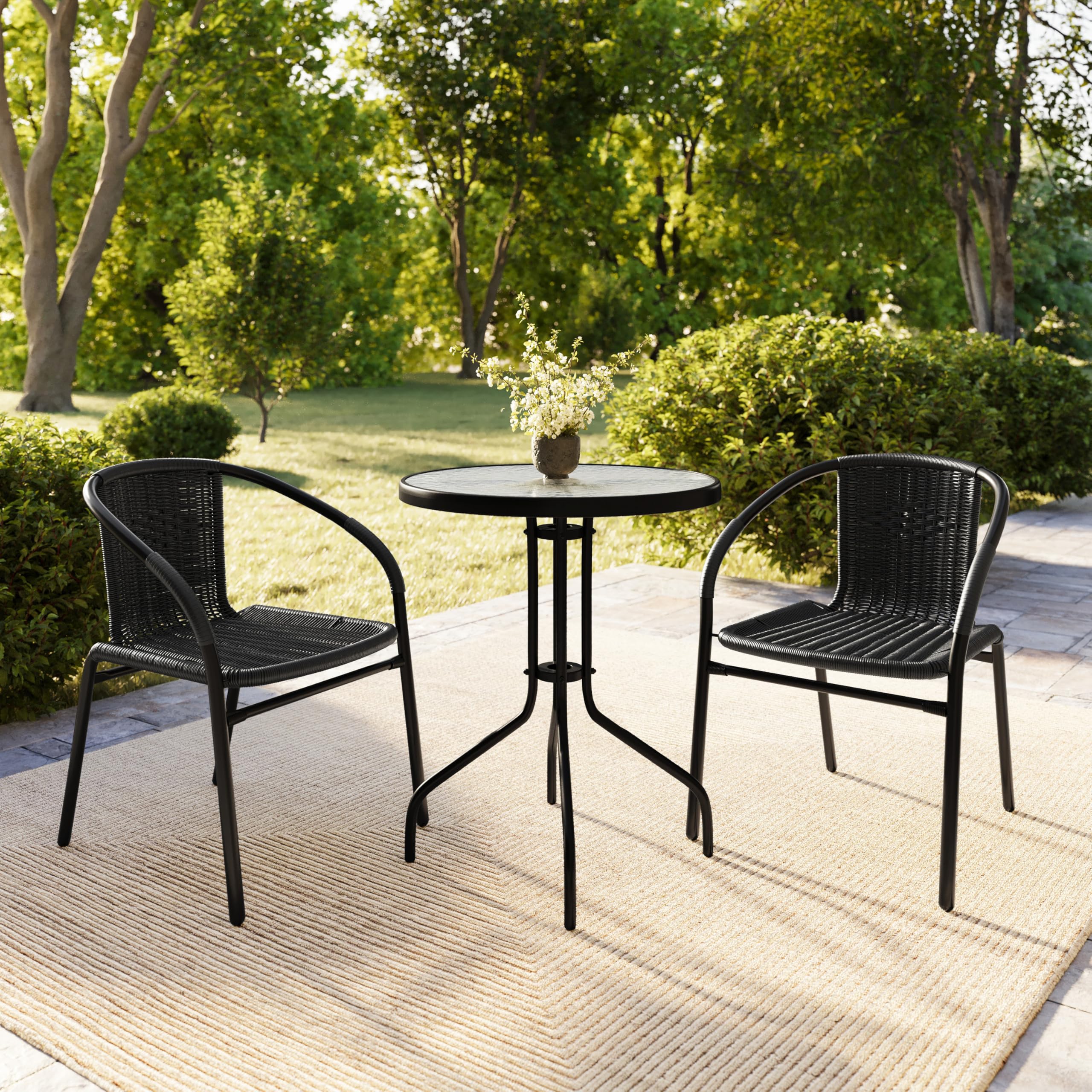 Amazon.com: BizChair Set of 2 Commercial Grade Black Rattan Indoor