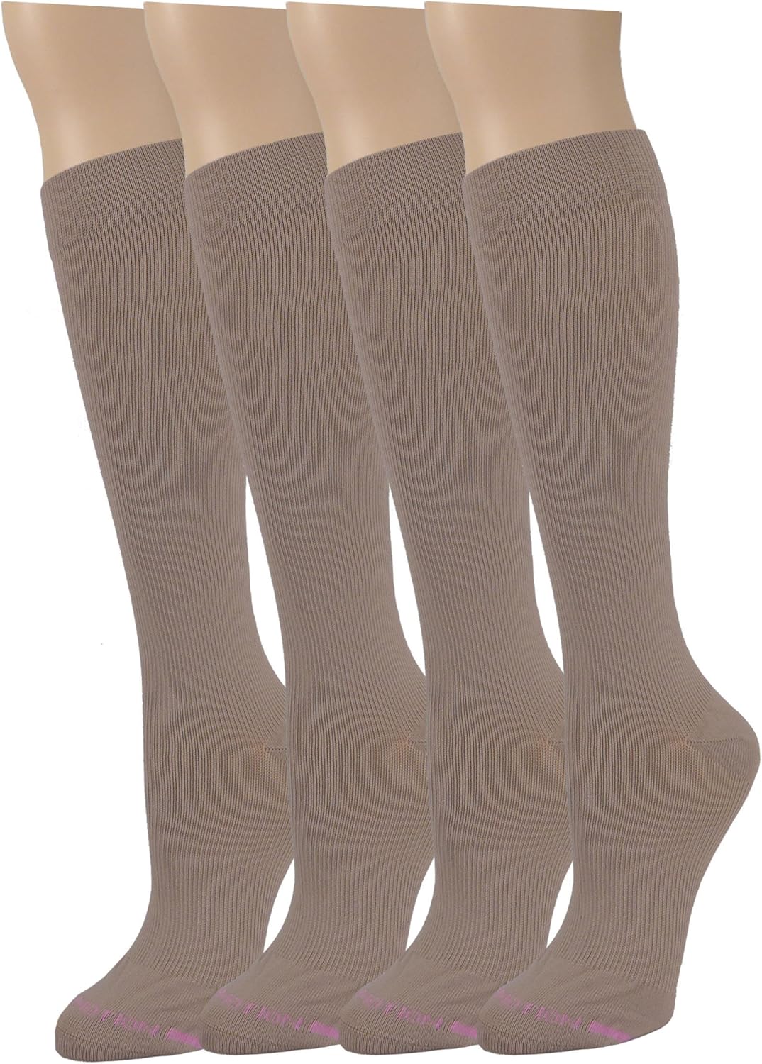 Dr. Motion 4 Pairs Graduated Compression Knee-hi Women's Socks (Beige)