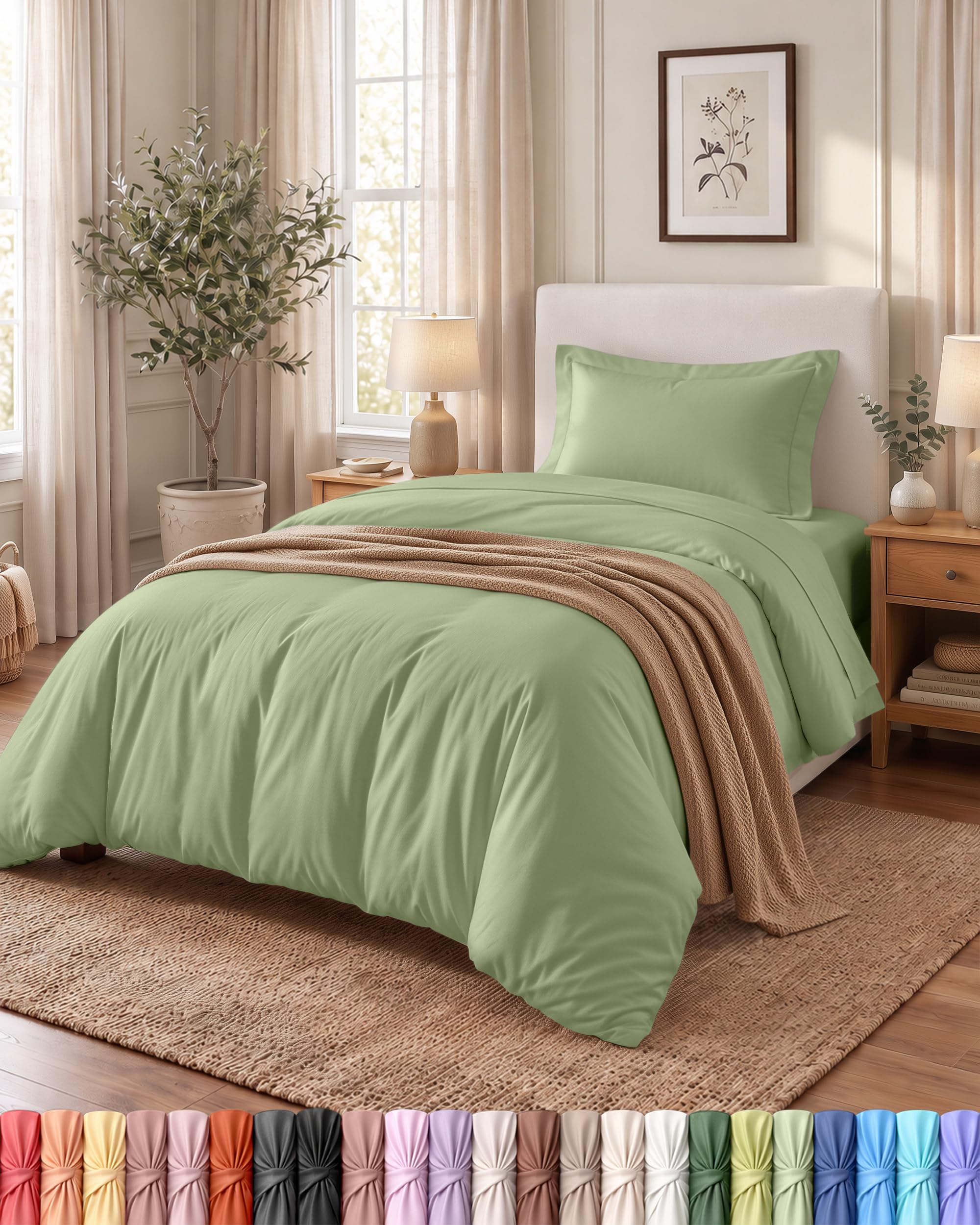 Duvet Cover Twin/Twin XL, 2 PC Cotton Like Polyester, Zipper Closure, Sage