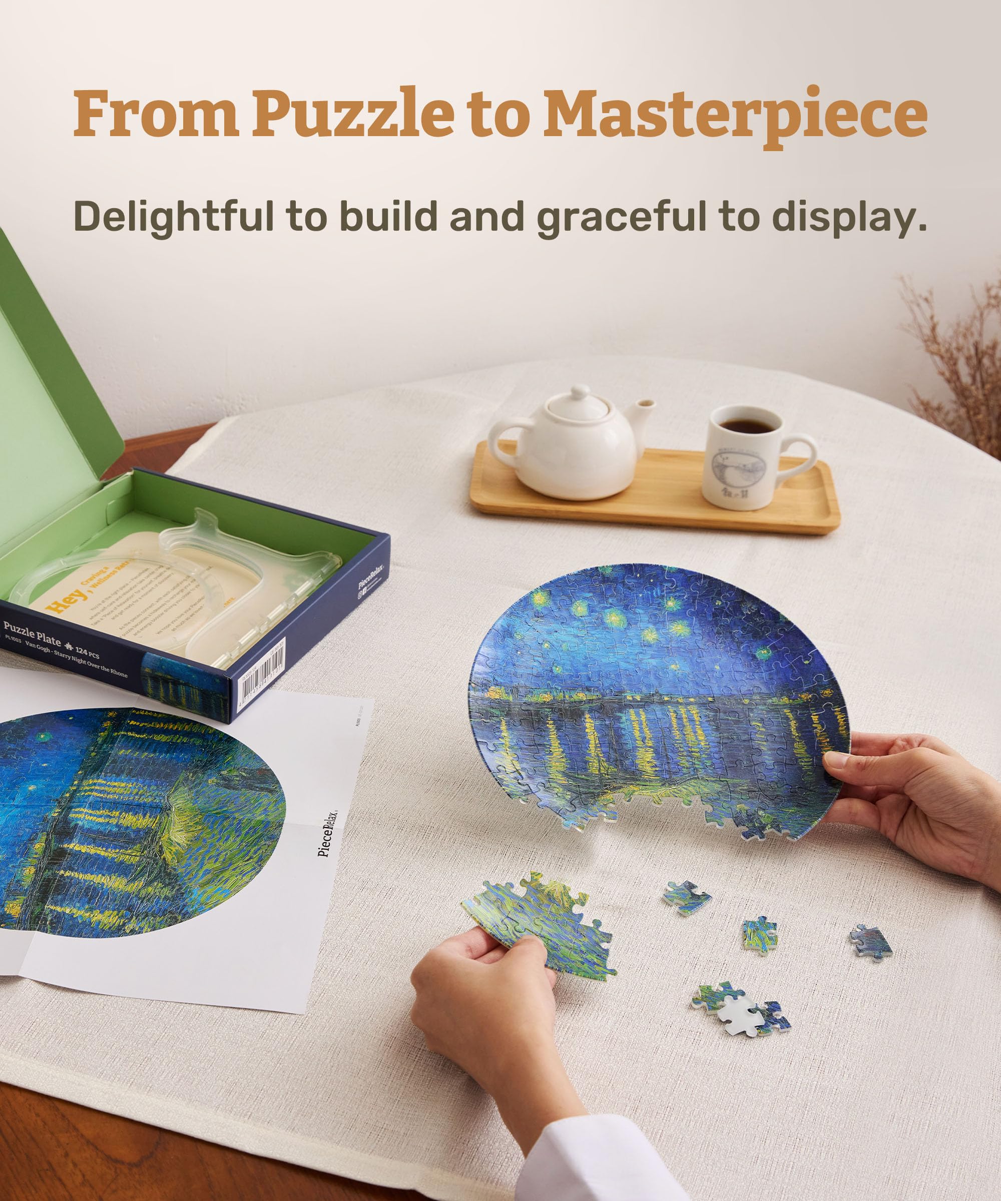 PieceRelax 3D Puzzle Plate for Adults 124 Pieces, Van Gogh, Starry Night Over The Rhone - Image 3
