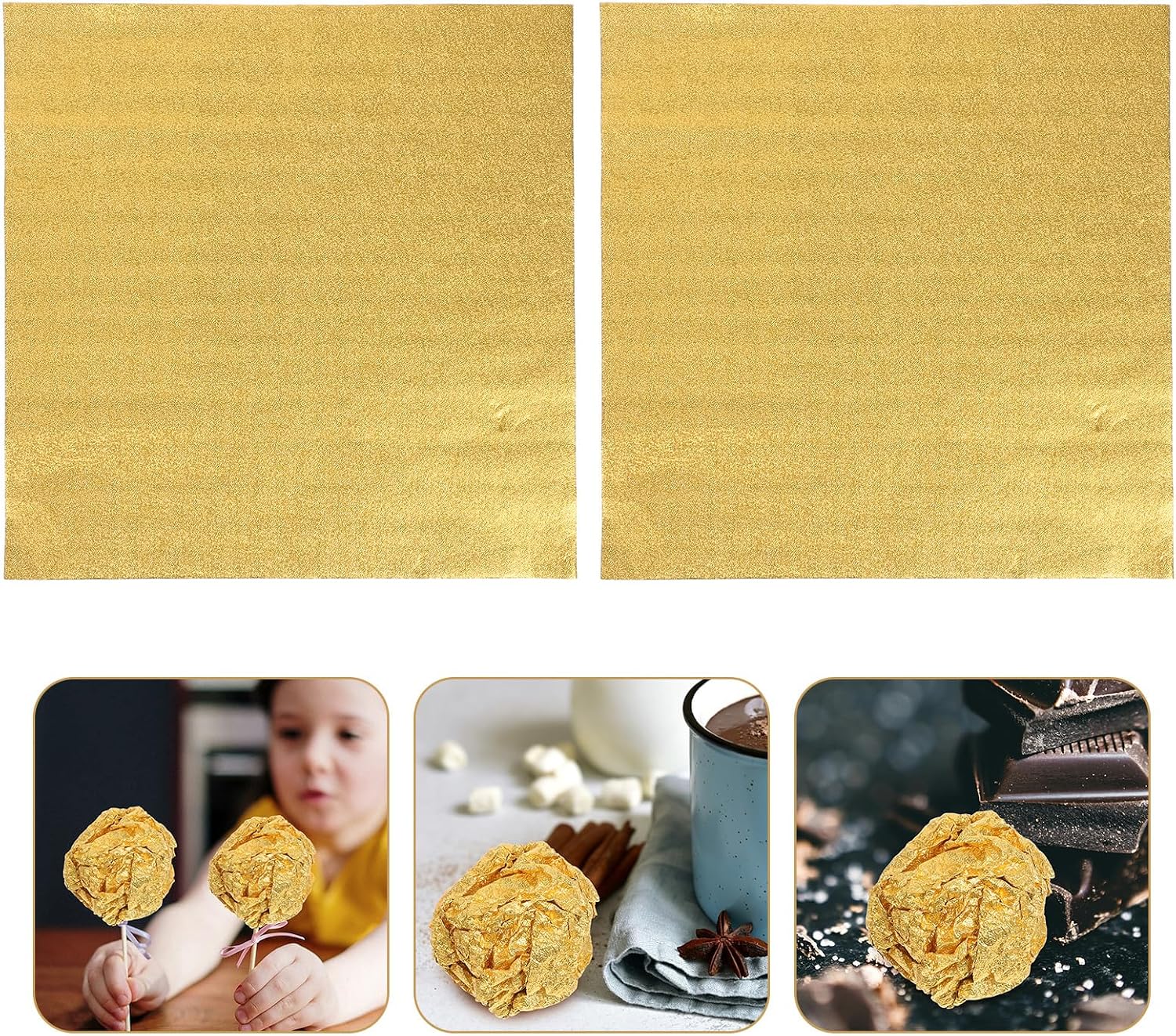 Hemoton Gold Foil Candy Wrappers 7.87X7.87 Inch Aluminum Foil Sheets for Chocolate and Candy Packaging Food Gift Wrap for Weddings Birthdays Party Favors