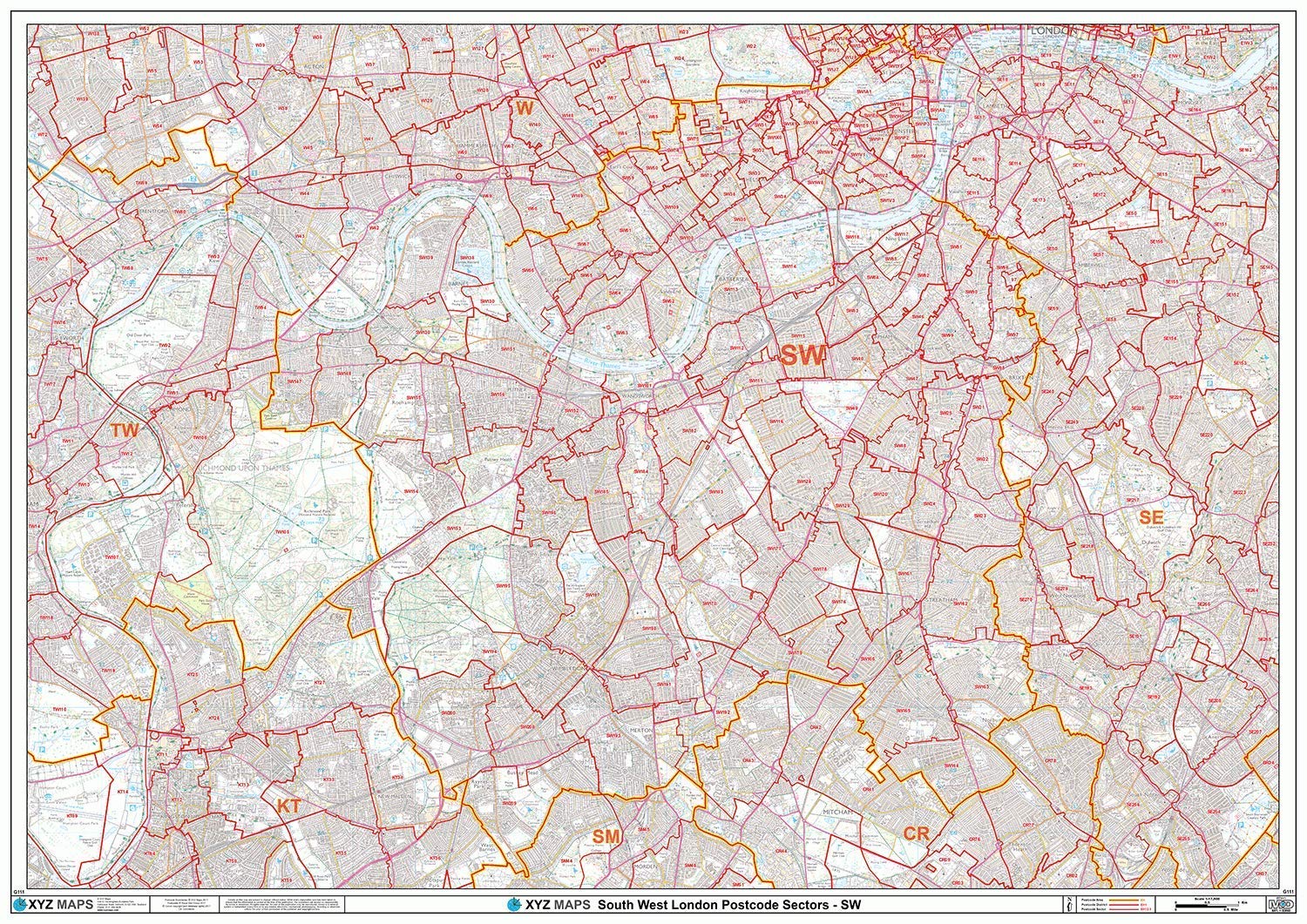 South West London - SW - Postcode Wall Map - Paper