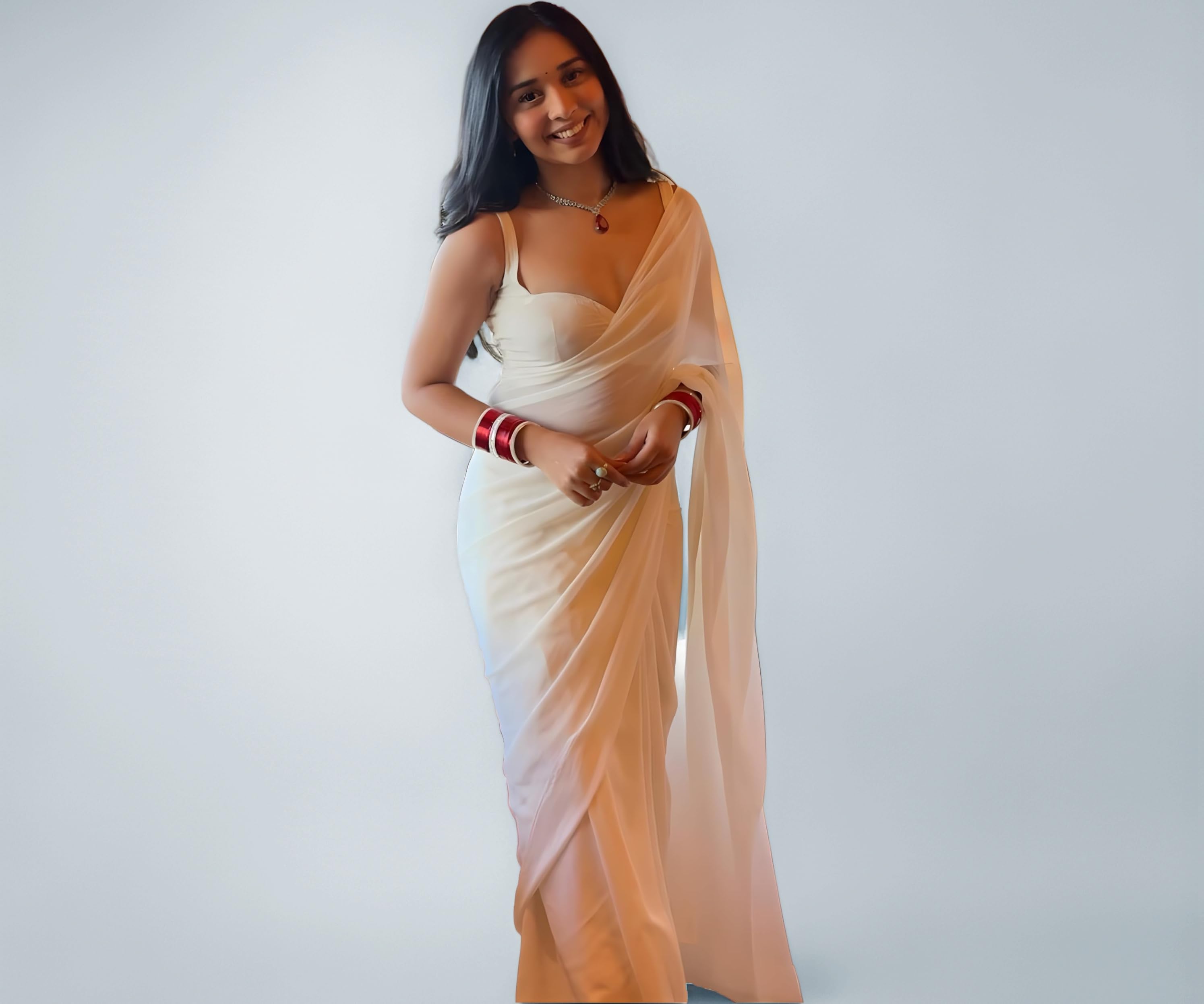 StyleScope Women's Plain Georgette Ready To Wear One Minute Saree With Unstitched Blouse Piece (Kalki)