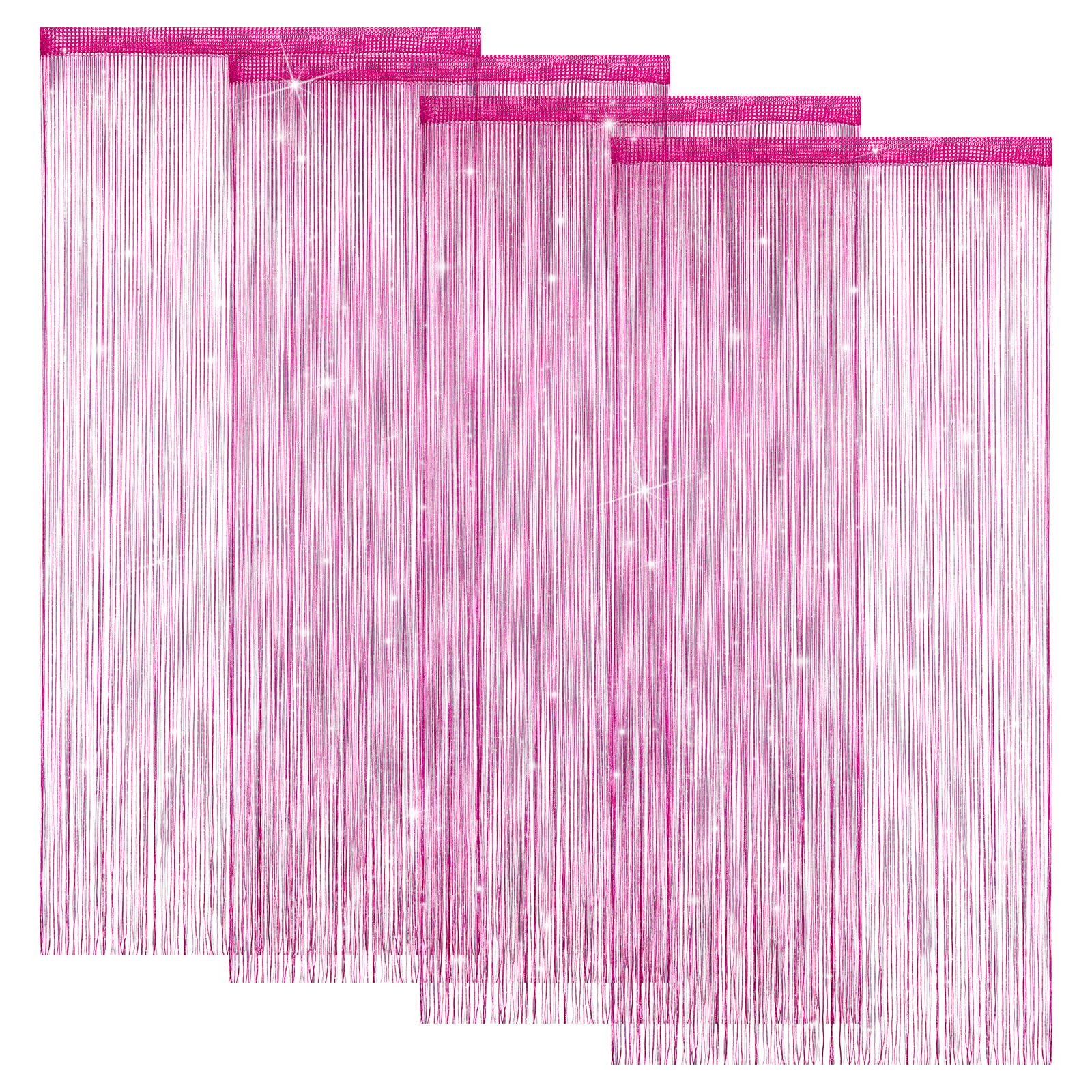 LITLANDSTAR 4 Stück Fadenvorhang Türvorhang, Glitzer Türvorhang Fensterdekoration Raumteiler Dekoration Perlenvorhang für Hochzeit Party Dekoration, 100 x 200cm (Rosenrot)