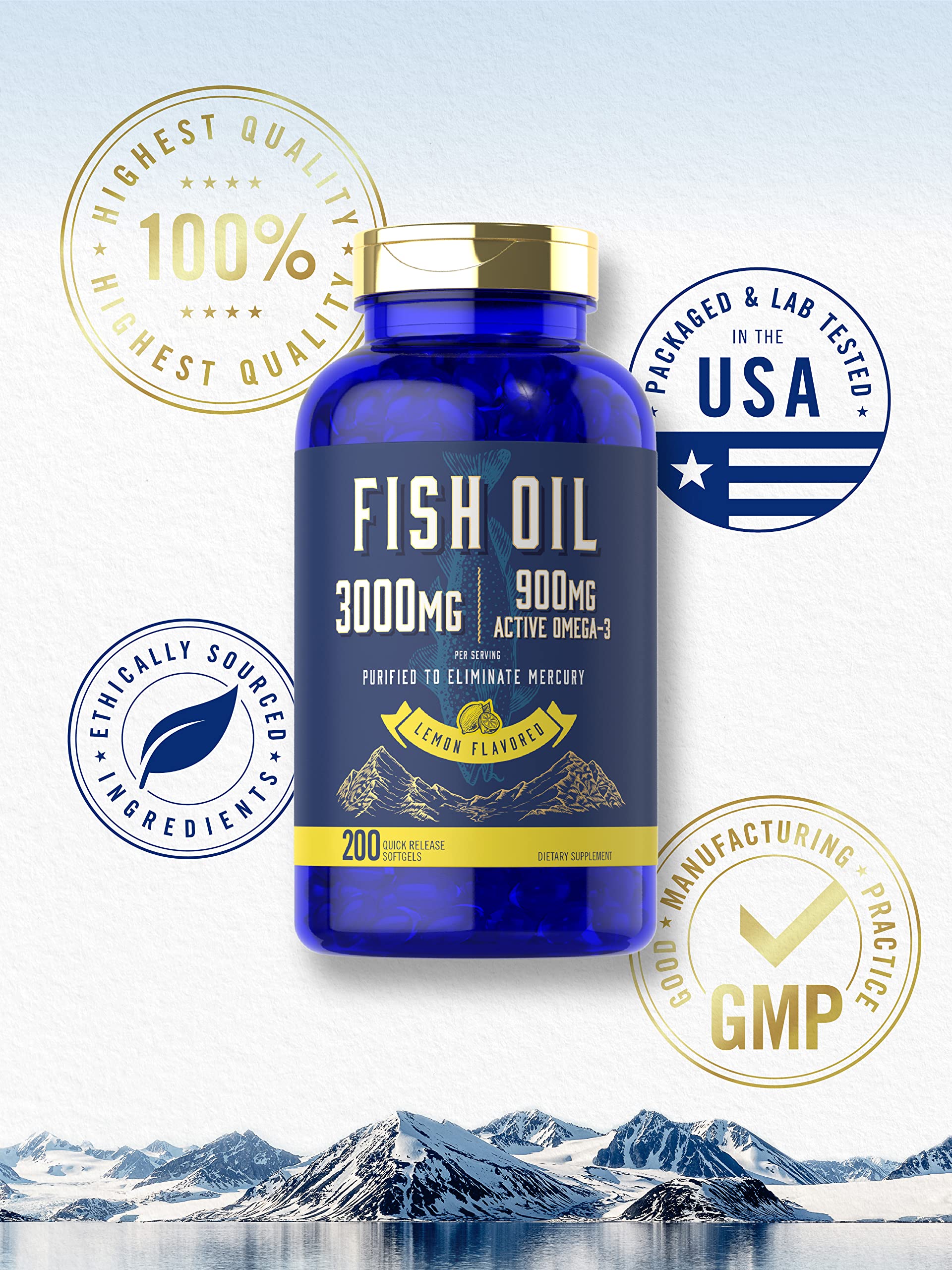 Carlyle Fish Oil 3000mg | 900mg Omega 3 | 200 Softgels | Lemon Flavor — Amazon image 5