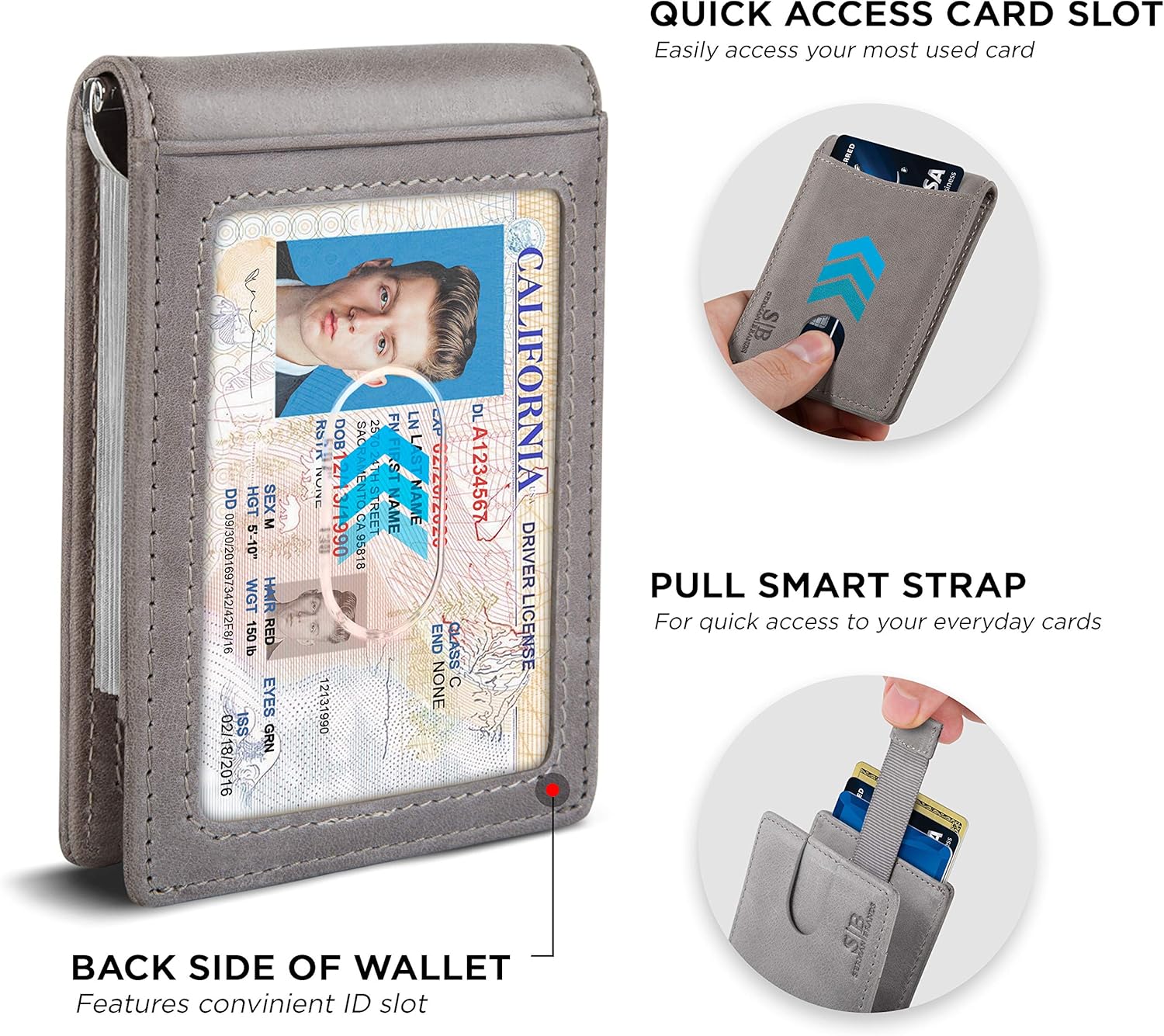 SERMAN BRANDS RFID Blocking Slim Bifold Genuine Leather Minimalist Front Pocket Wallets for Men with Money Clip Thin Gift - Image 4