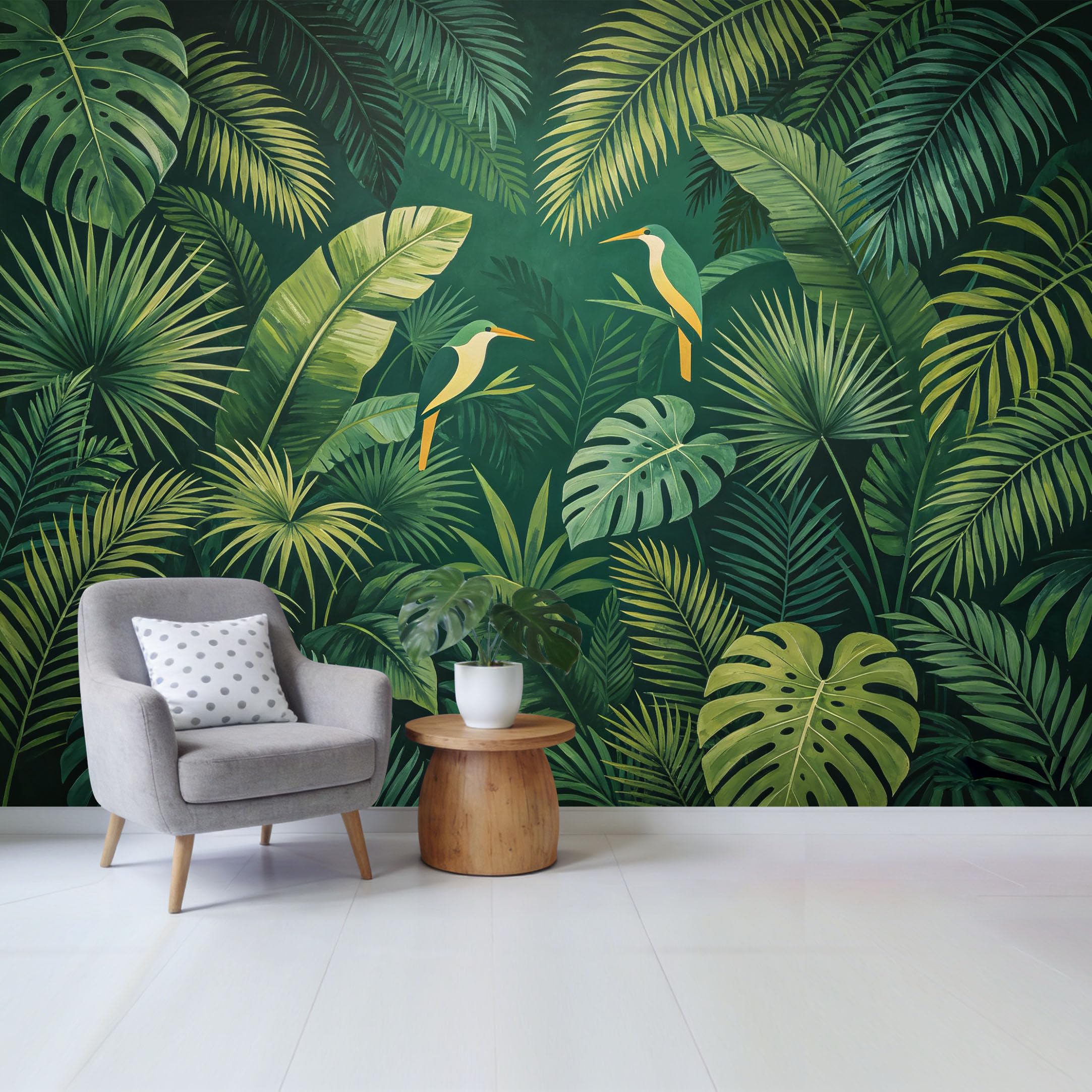 Custom Size Wall Mural Tropical Jungle Botanical Forest Exotic Birds Watercolor Style SelfAdhesive Wall Fabric Removable Wallpaper for Home Office Decor
