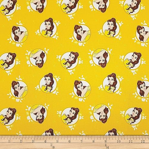Eugene Textiles Disney Forever Princess Belle in Circles en tela de edredón, color dorado, tela de edredón por yarda