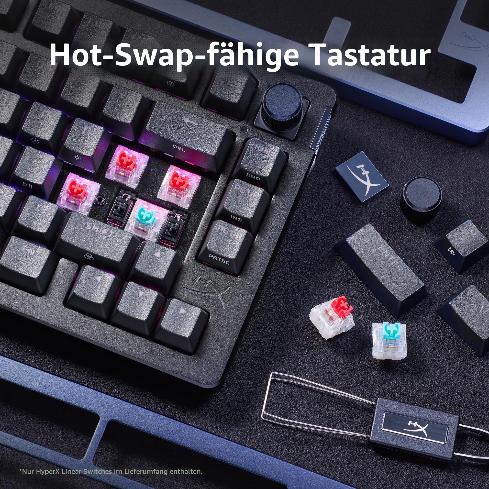 HyperX Alloy Rise – Hot-Swappable mechanische Gaming-Tastatur, PC, Umgebungslichtsensor, Dichtung montiert, lineare Schalter