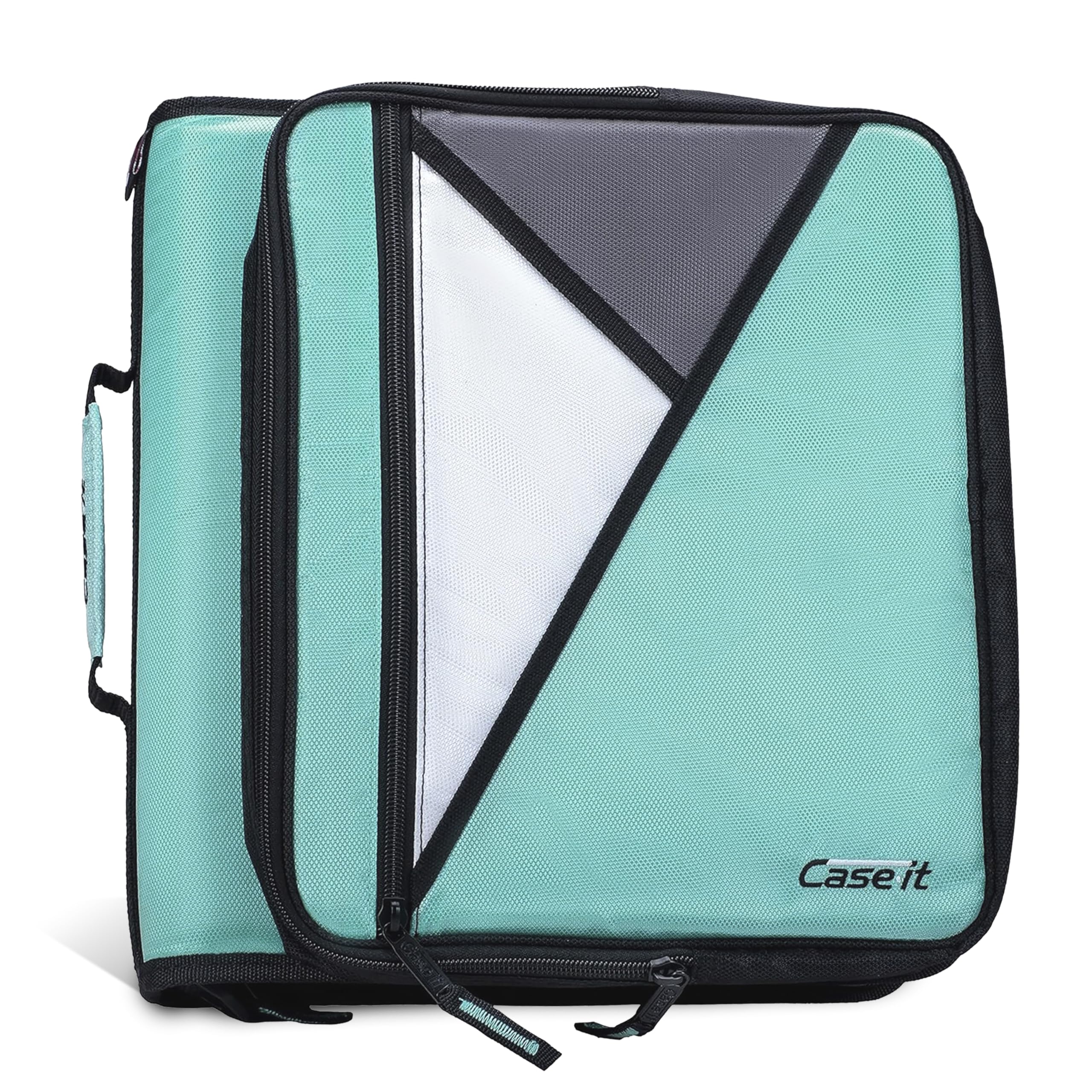 Case-it Universal Zipper Binder | 2-Inch O-Rings, 13-Inch Laptop/Tablet Padded Pocket, 400 Sheet Capacity, Multiple Storage Pockets & Shoulder Strap | School & Office Organizer | LT-007 Spearmint