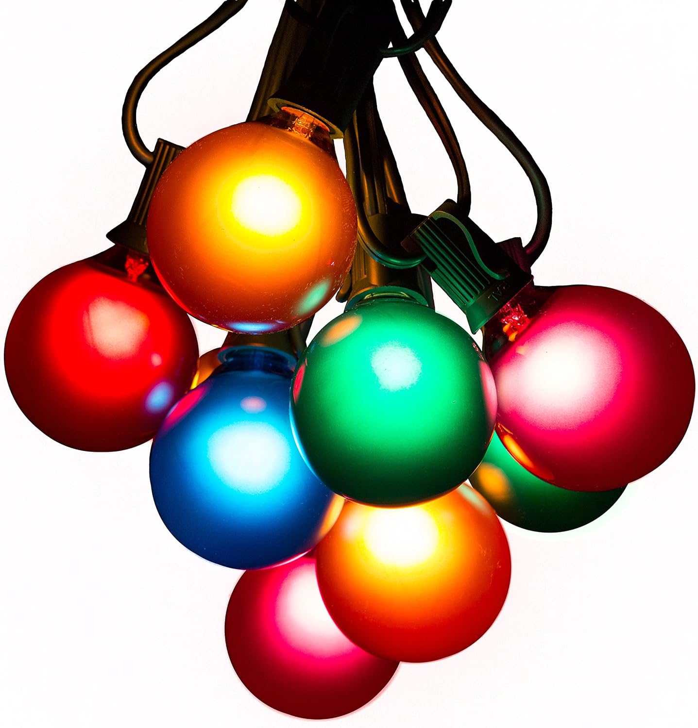 Hometown Evolution, Inc. Assorted Satin Pearl Outdoor Patio Globe String Lights (50 Foot, G50 Assorted 2 Inch Bulbs - Green Wire)