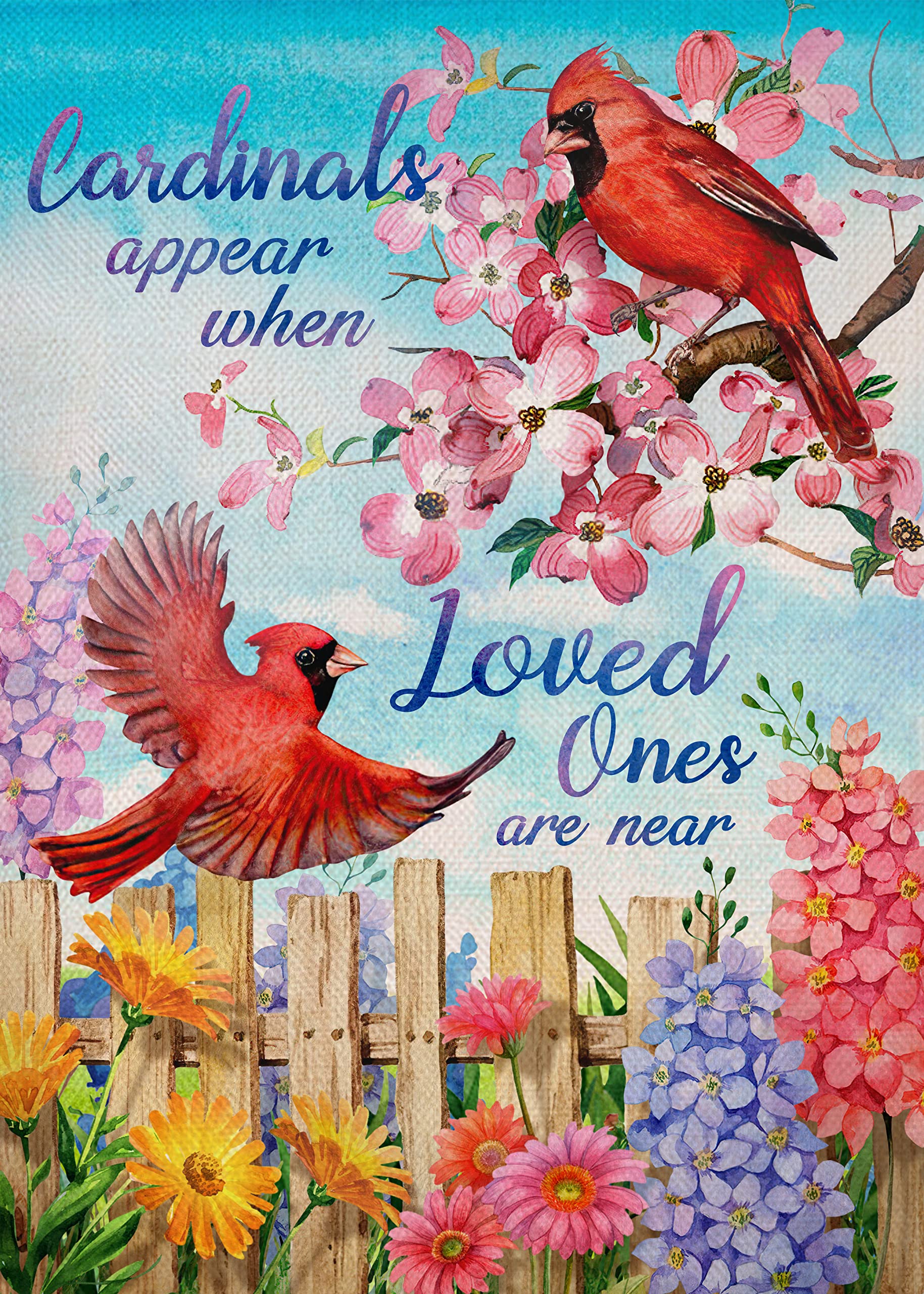 Home Decorative Cardinal Appear When Loved Ones are Near Spring Garden Flag, Summer Bird Porch Yard Dogwood Daisy Flower Outside Decoration Inspirational Outdoor Small Decor Double Sided 12x18