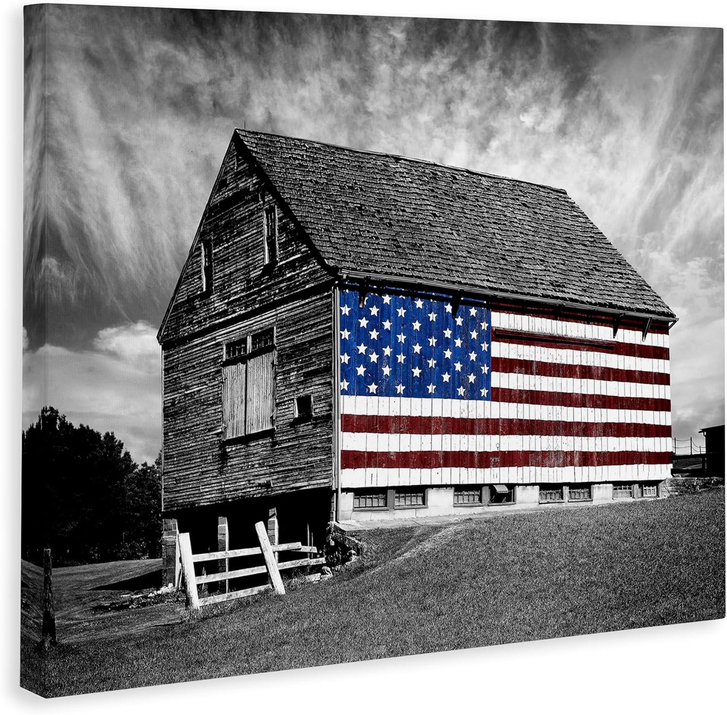 Stupell Industries Black White Barn with American Flag, Designed By James McLoughlin, 48 x 36, Canvas Wall Art Stupell Industries Black White Barn with American Flag, Designed By James McLoughlin, 48 x 36, Canvas Wall Art