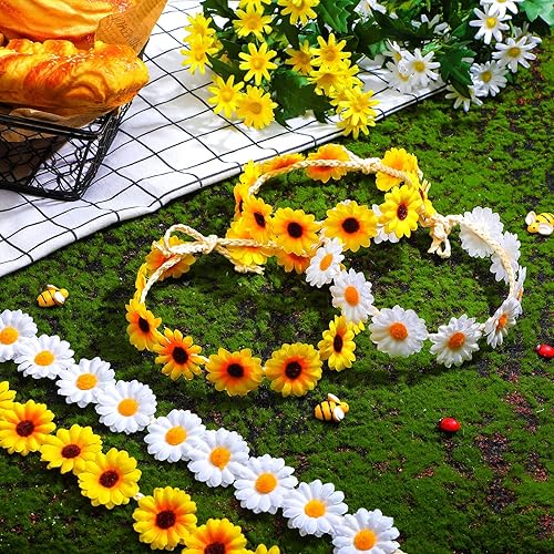 Miniatura 7 de 8 piezas de corona de girasol, diadema de margaritas, diademas hippie, diadema floral ajustable para novia, fiesta hippie, boda, festivales,