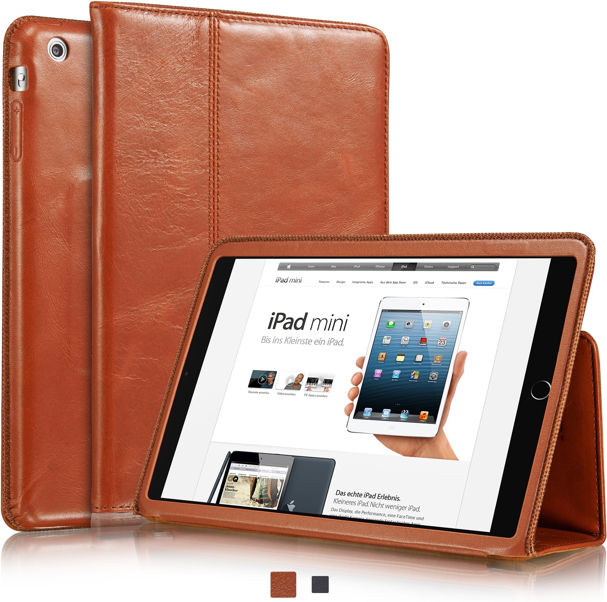 KAVAJ Leather case Cover Berlin for The Apple iPad Mini 3, iPad Mini 2 (Retina Display) and iPad Mini Cognac Brown - Genuine Leather with Stand-up Feature. Thin Smart Cover as Premium Accessory.