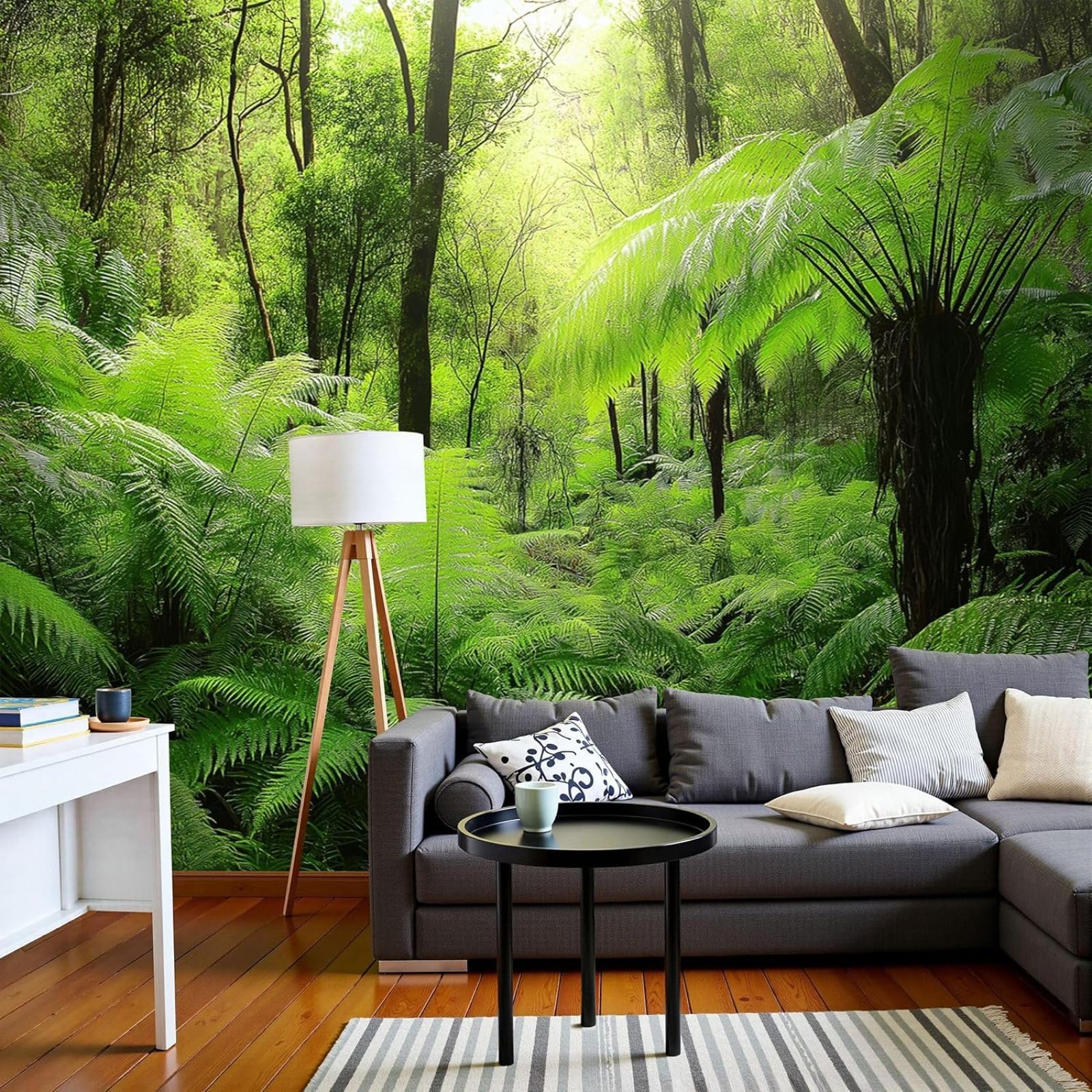 Non-woven photo wallpaper, fern forest, 3D effect photo wallpaper, nature plant wallpaper for living room, bedroom, green non-woven wall for wall decoration, 250cm x 175cm stickers - frameless paintin
