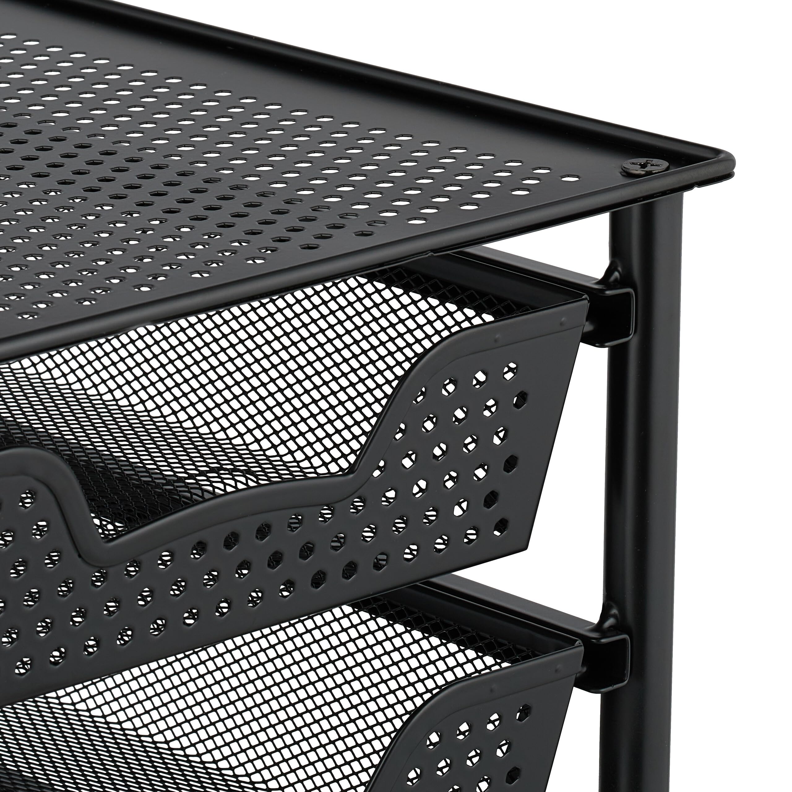 Relaxdays Schubladenregal, stapelbarer Büro Organizer, 3 Ausziehkörbe, Metall, Küche, Bad, HBT: 35x28x42,5 cm, schwarz