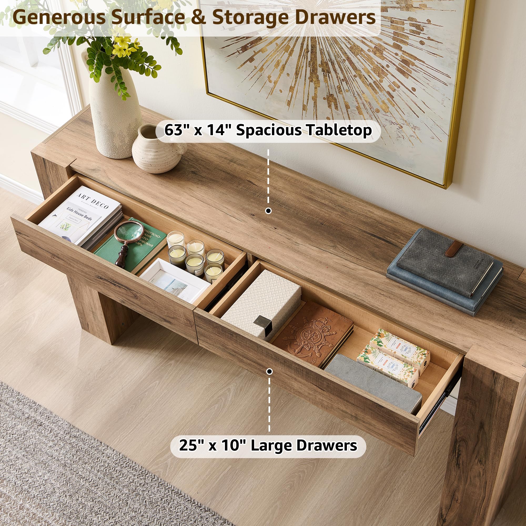 The Best Modern Entryway Console Table Picks for 2026 2 OKD 63' Console Table with Drawers, Thick Block Entryway Table, Rustic Oak — product photo