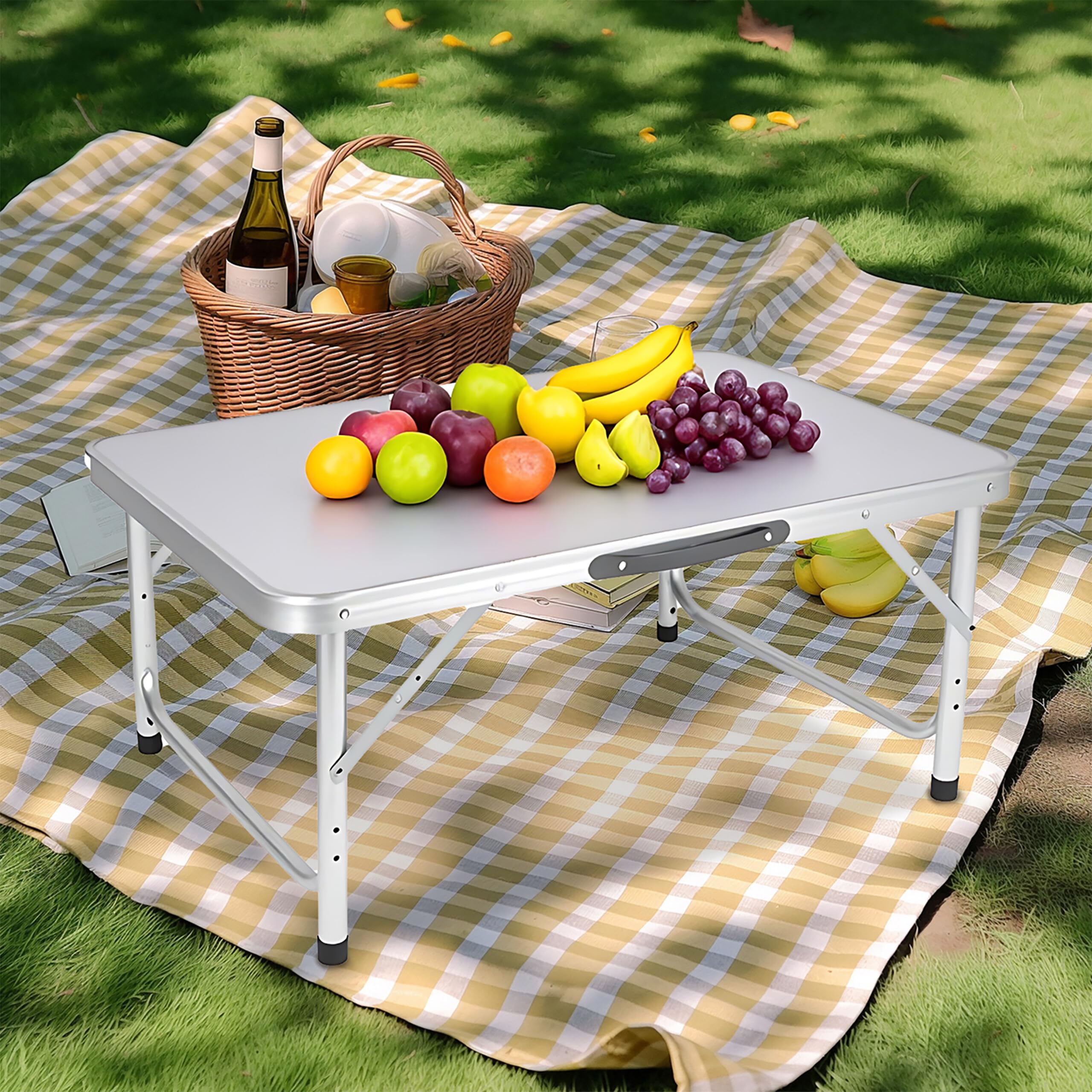 Relaxdays Campingtisch, klappbar, höhenverstellbar, HxBxT:70x75x55 cm, Aluminium, MDF, wetterfest, Gartentisch, weiß