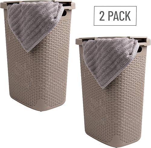 Miniatura 7 de Mind Reader Basket Collection: Juego de 2 cestos para ropa sucia delgado, capacidad de 15.85 galones (15 kg/33 libras), asas recortadas, tapa con