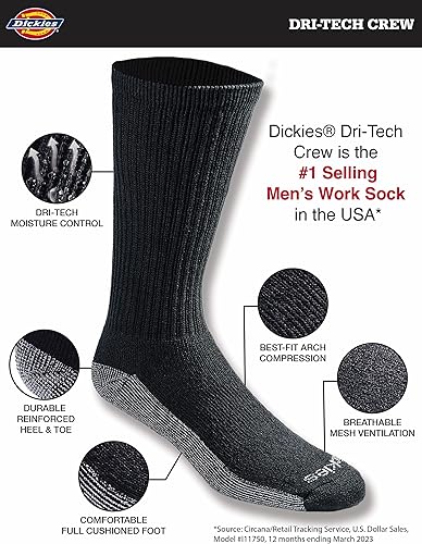 Miniatura 4 de Dickies Calcetines Dri-Tech originales para hombre con control de humedad hasta el tobillo, disponibles en tallas M-XXL (6, 12, 18 pares)