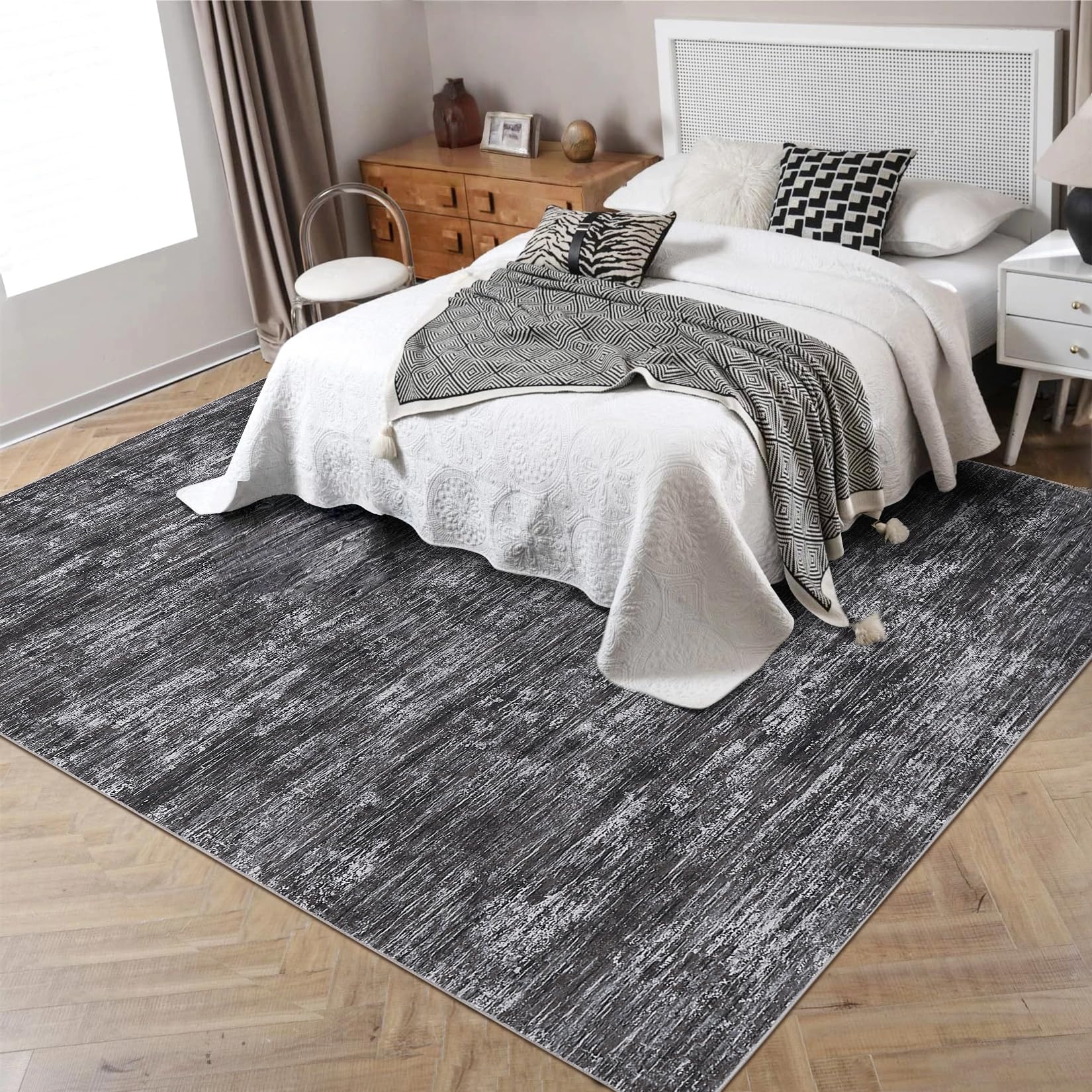 LuxFocus 200x290 cm Modern Solid Rug with Texture, Washable Area Rug Living Room, Non-Slip Low-Pile Carpet for Bedroom Nursery Office, Dark Grey