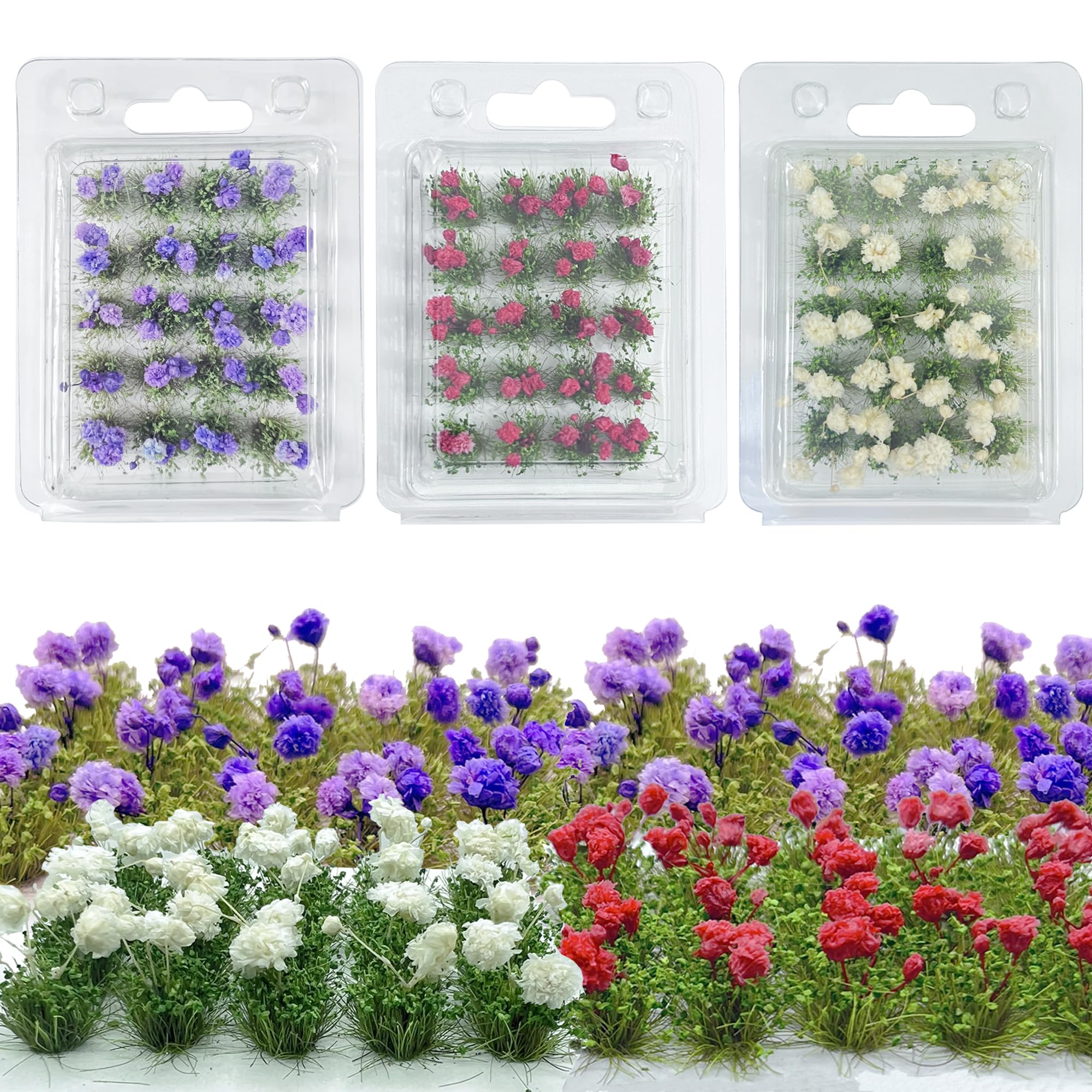 Woohome Flower Cluster Flower Vegetation Groups Grass Tufts Miniature Static Scenery for DIY Architecture Building Model Railway Train Diorama Garden Scenery Landscape Layout (3 Colors)