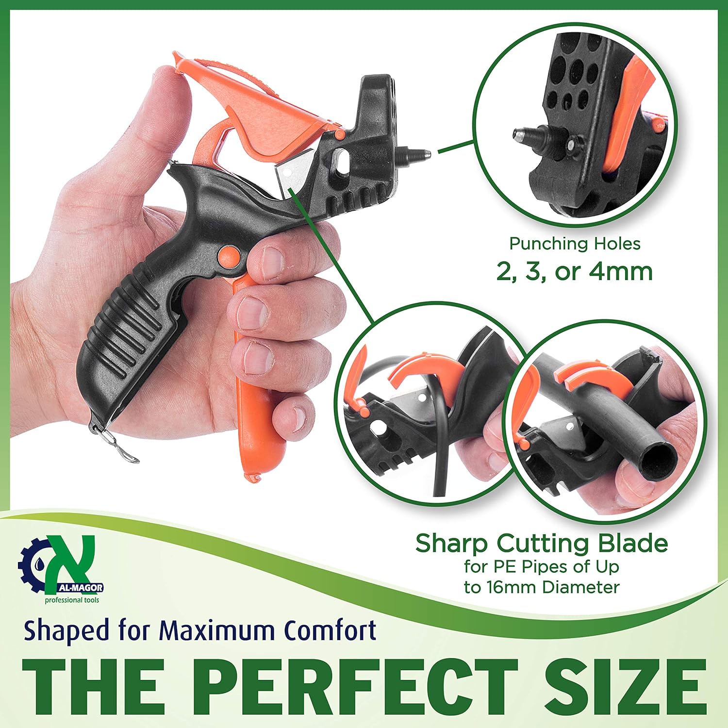 AL-MAGOR Trigger TR-3, 3 in 1 Garden Drip Irrigation Hole Punch Tool Multitask Punching Cutting Inserting Drip Irrigation Tool, 3mm Punch Tip, Blade for Cutting, Insertion Tool for Dripper 350030-P