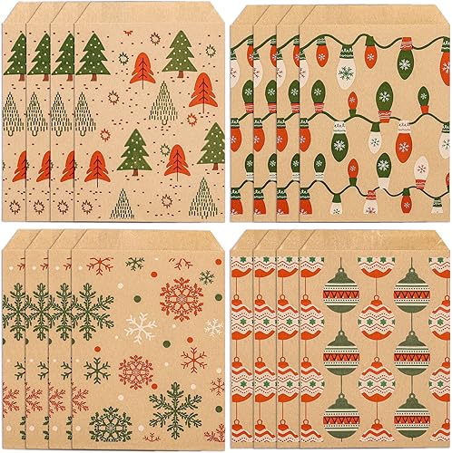Whaline Paquete de 120 bolsas de regalo de papel kraft de Navidad para árbol de Navidad, copos de nieve, bombillas de luz, bolsas de regalo de