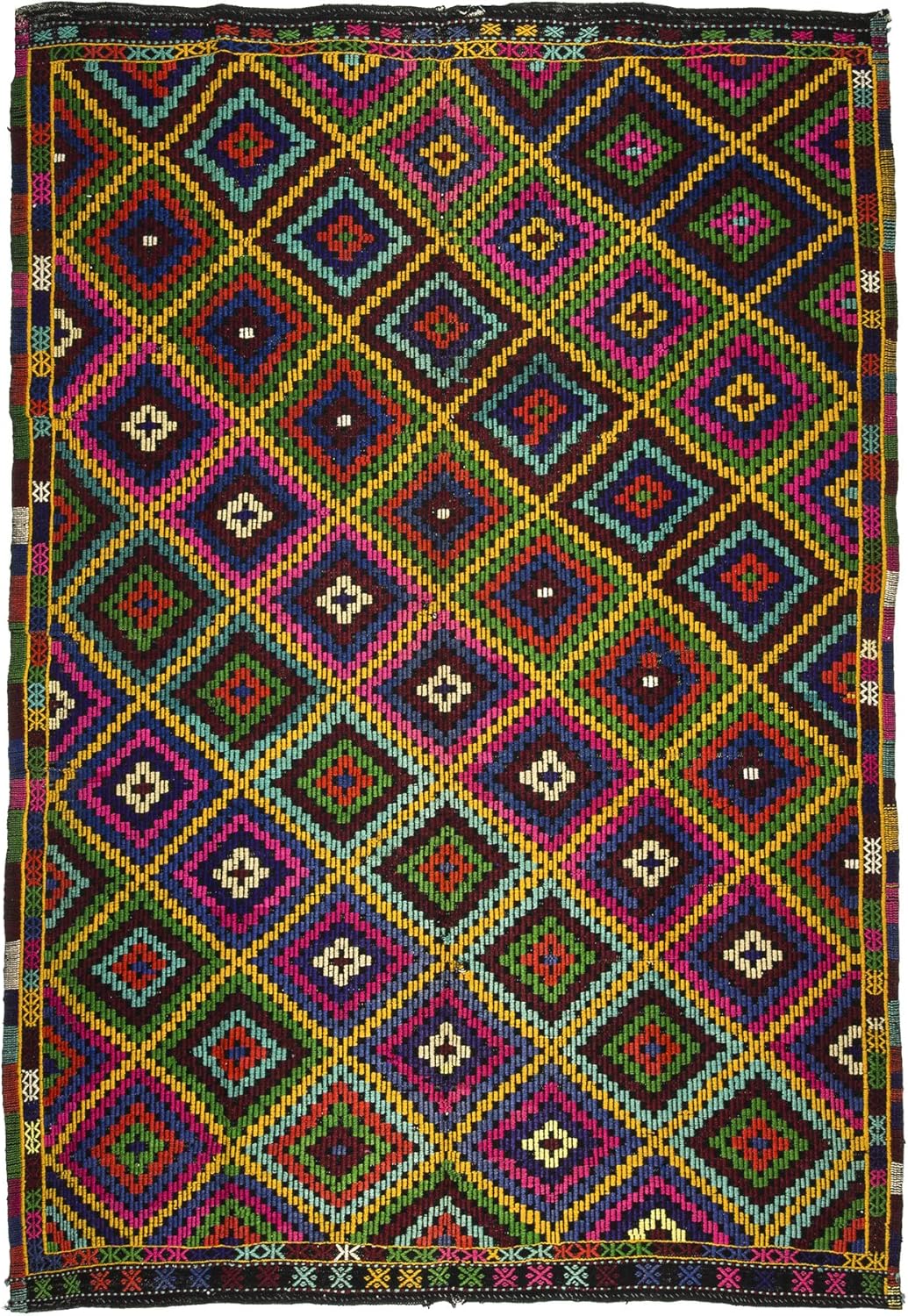 Kilim Rug 9.4x7.2 feet 286x219 cm Area Livingroom Vintage Turkish Decorative Carpet,Handmade Red Green Blue Pink Rug