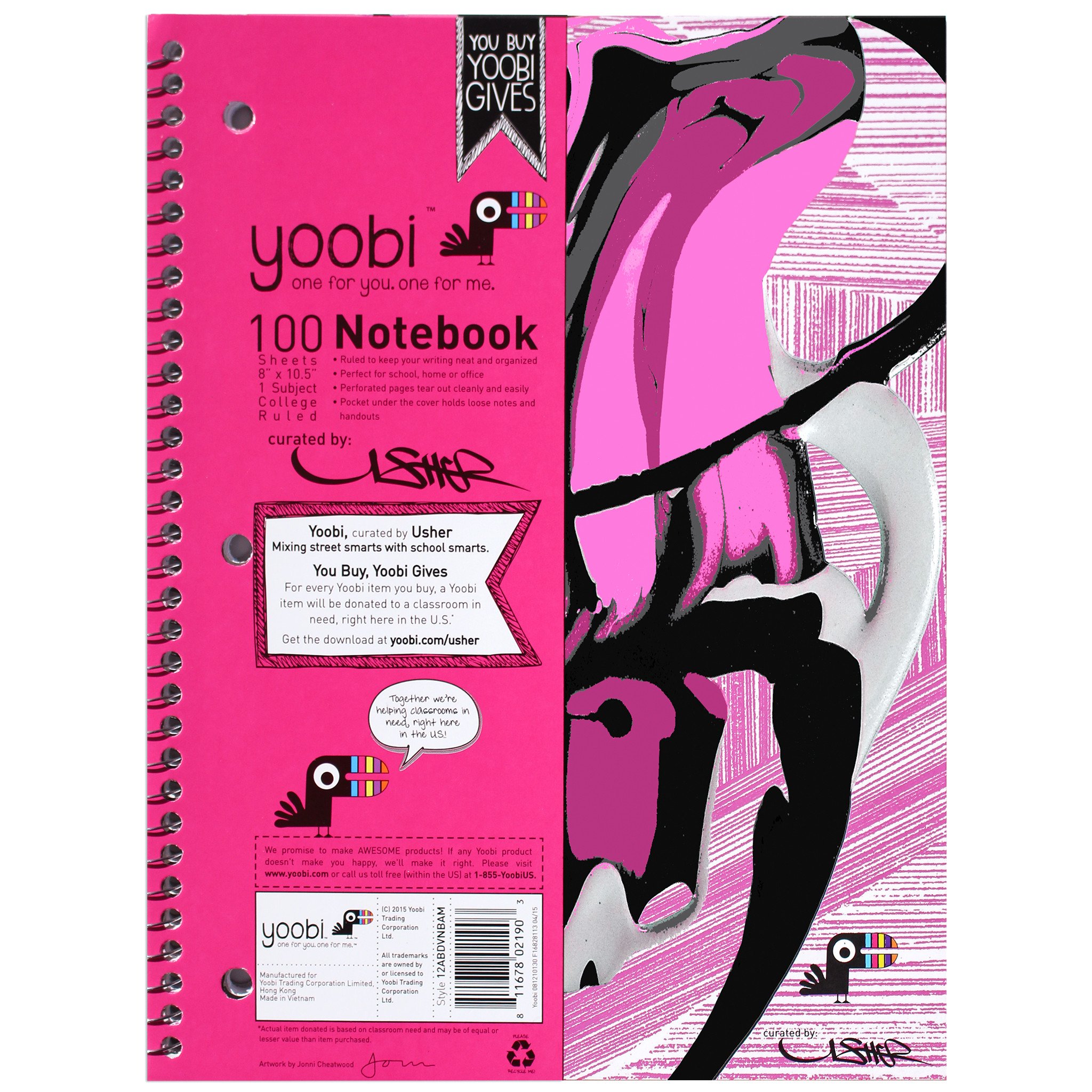 Yoobi by Usher 100 Sheet College Ruled Spiral Notebook - Pink Lines