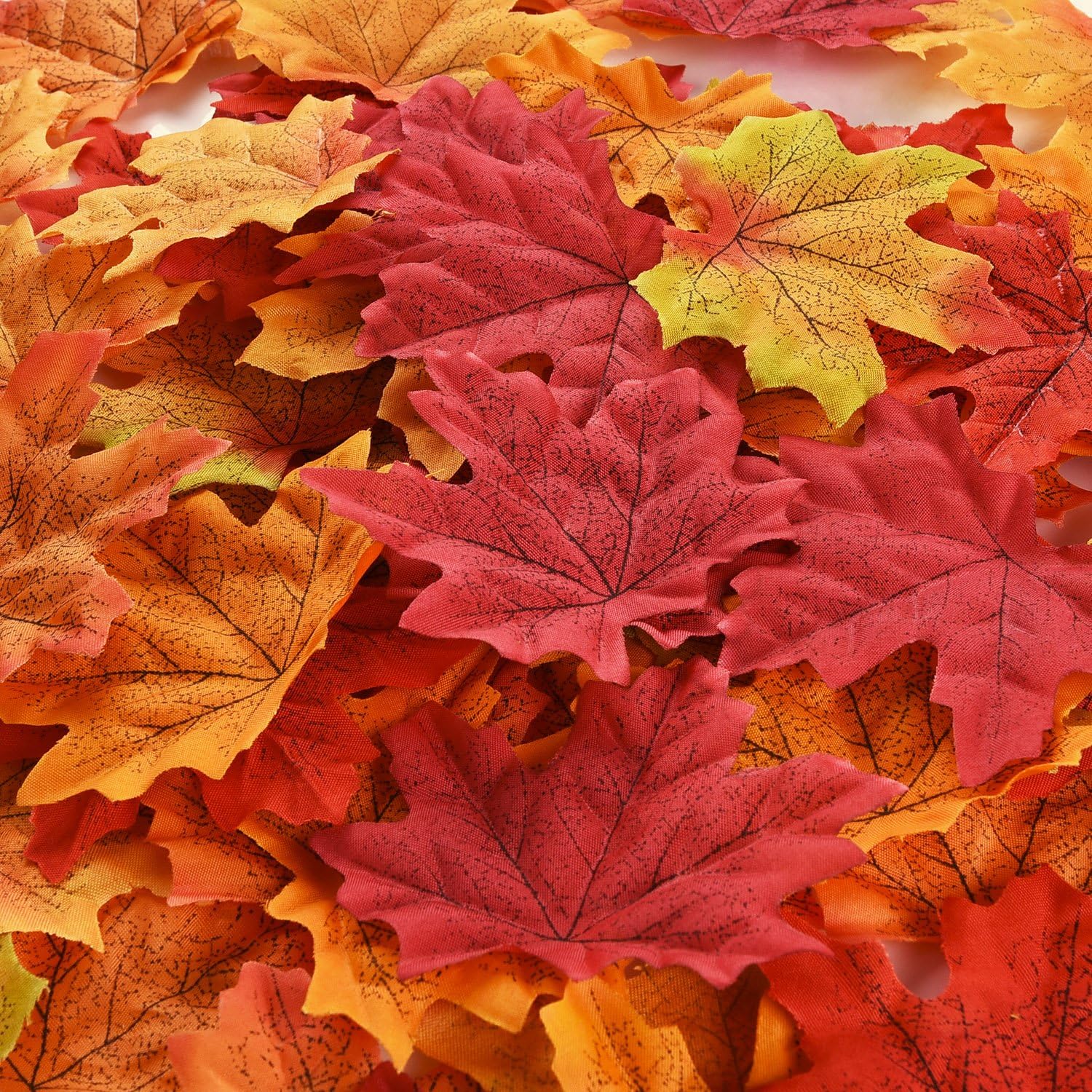 Hotop 300 Pieces Loose Faux Autumn Leaves Artificial Maple Leaves Fake Fall Dried Leaves Decor for Art Scrapbooking Crafts Wedding Decorations Thanksgiving Day Halloween Party Supplies