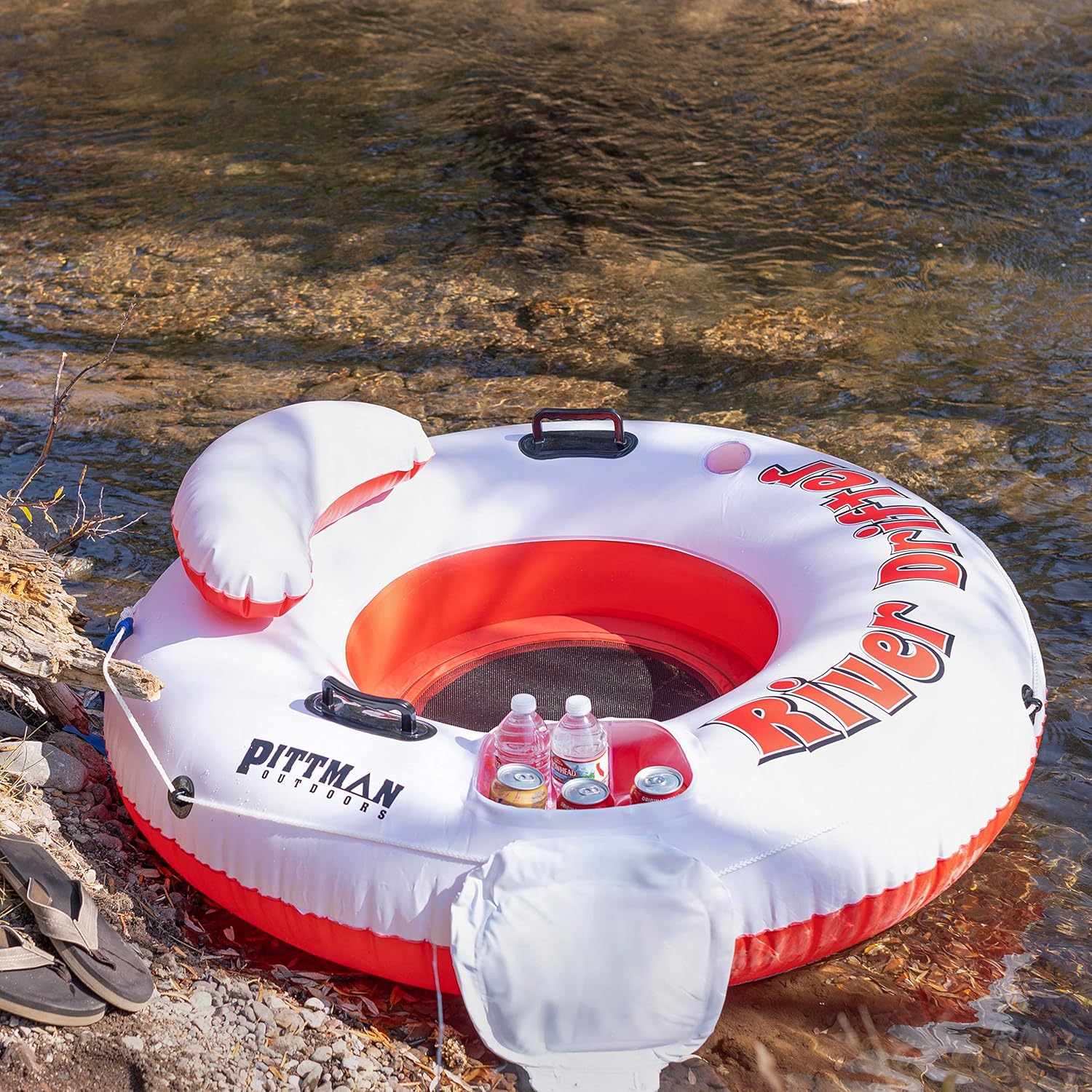 Pittman - River Float Tube with Ice Chest Cooler & Mini Air Pump for Inflatables, Pool or River Toys & Camping