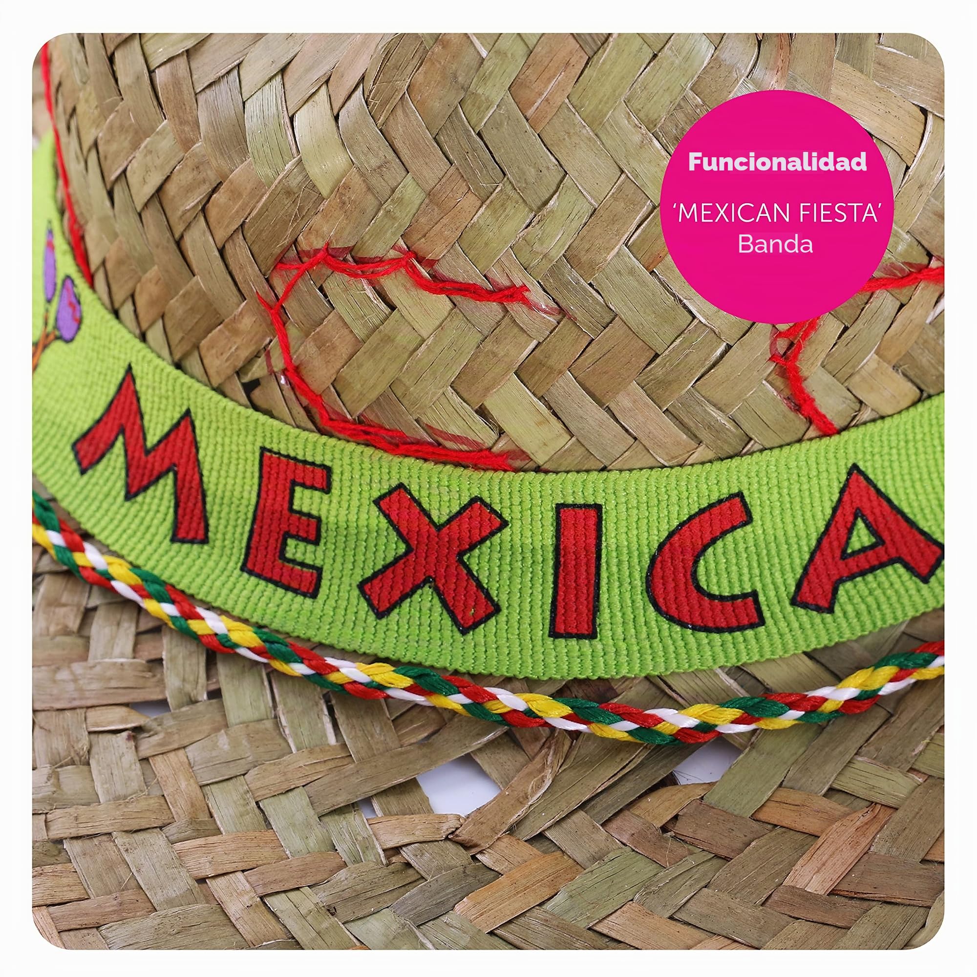 Sombrero de fiesta mexicana – Sombrero de paja con banda "Fiesta Mexicana" – Adultos México Cinco de Mayo accesorio de disfraz