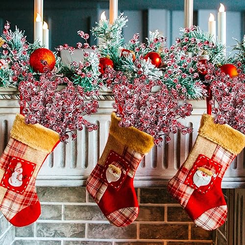 Miniatura 6 de Whaline Paquete de 12 púas de bayas artificiales de Navidad de invierno, tallos de bayas rojas esmeriladas de 11.8 pulgadas, ramas falsas de bayas