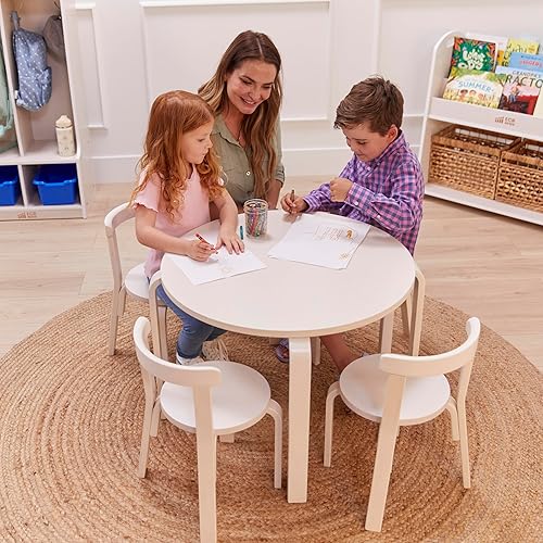 Miniatura 8 de ECR4Kids Juego de mesa Bentwood y sillas con respaldo curvo, muebles para niños, lavado blanco, 5 piezas