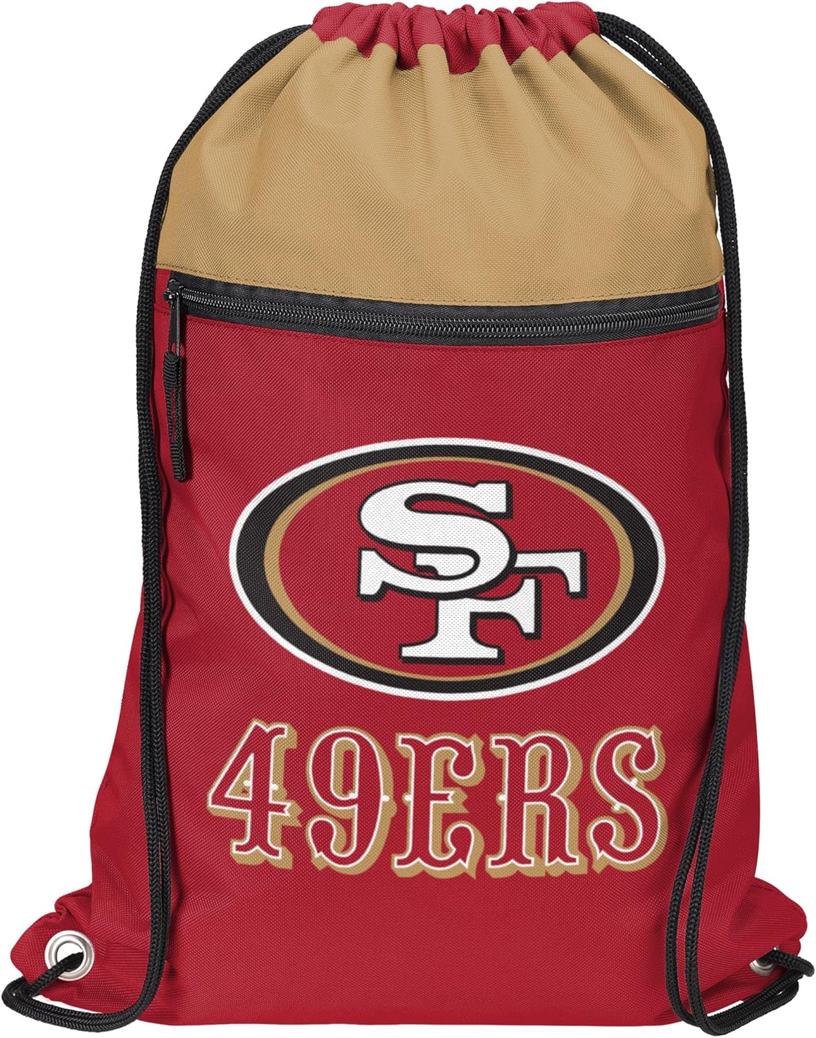 FOCO NFL Officially Licensed Unisex Team Color Football Primary Logo Wordmark Drawstring Backpack With Zippered Pocket - San Francisco 49ers - Image 2