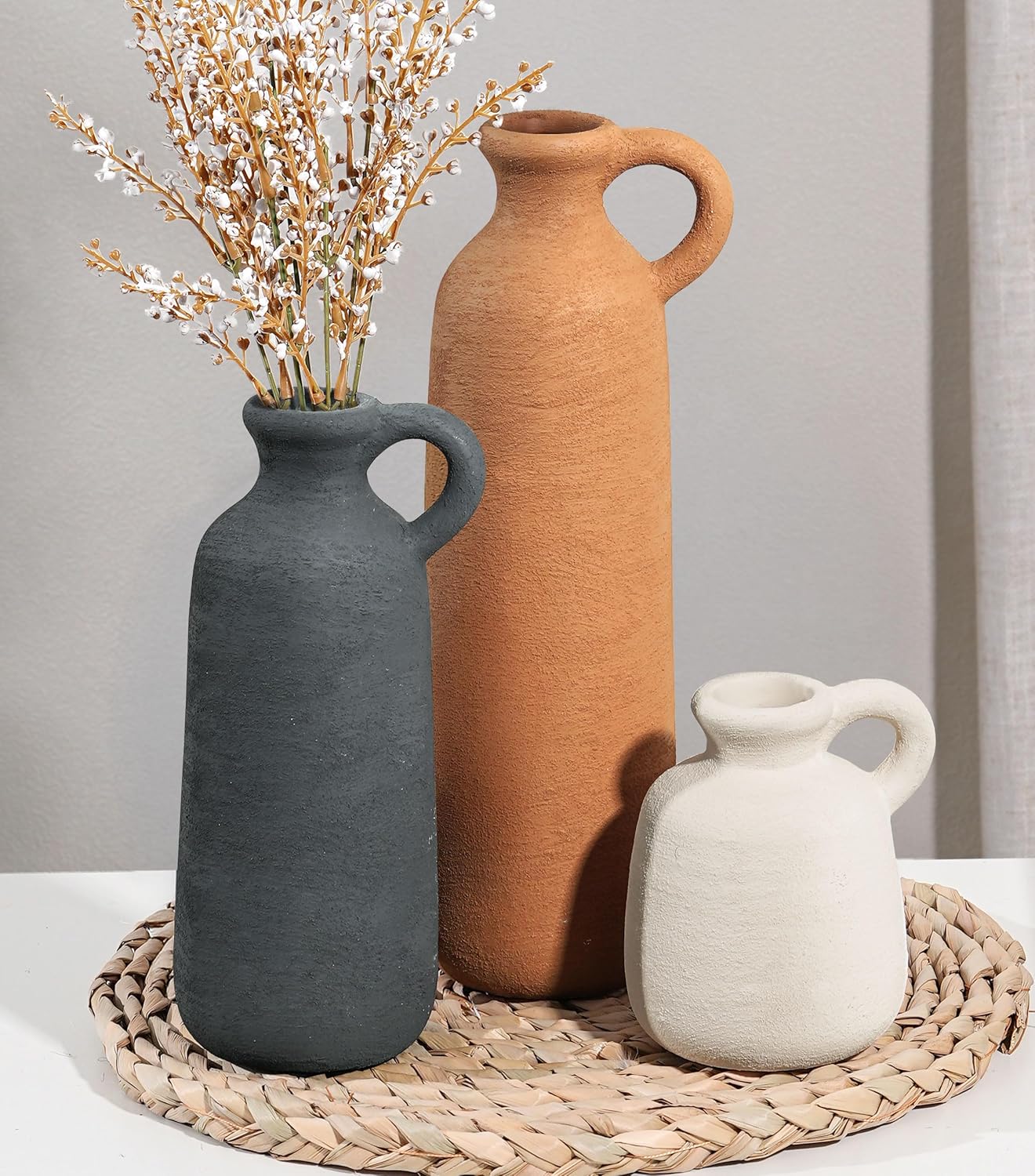 Ceramic Vase Set, 3Pcs Flower Vases for Modern Boho Farmhouse Decor, Decorative …