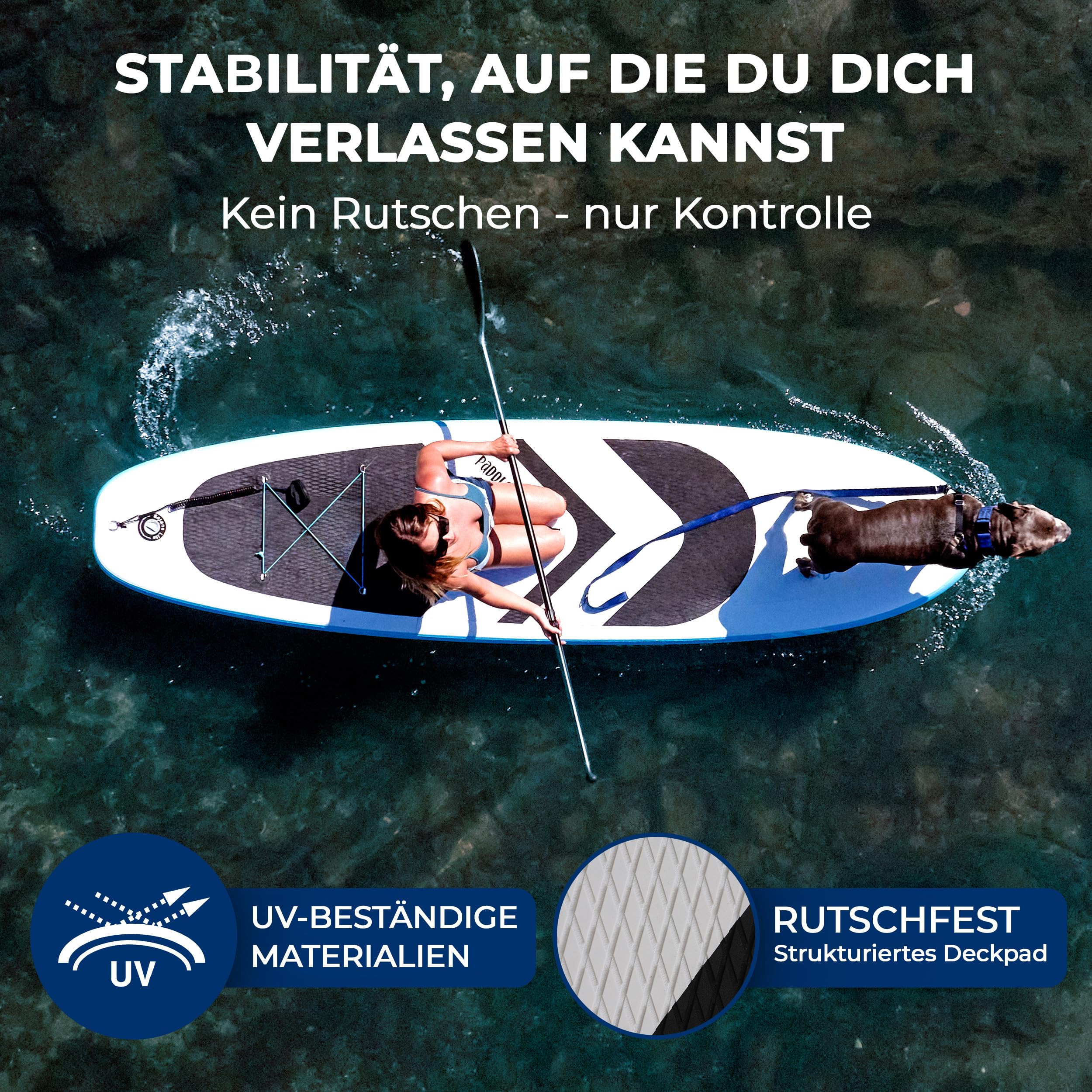 SereneLife SUP Board Aufblasbar Set – Stand Up Paddling Board mit Zubehör, rutschfestes EVA-Deck für See, Fluss, Touring und Freizeit